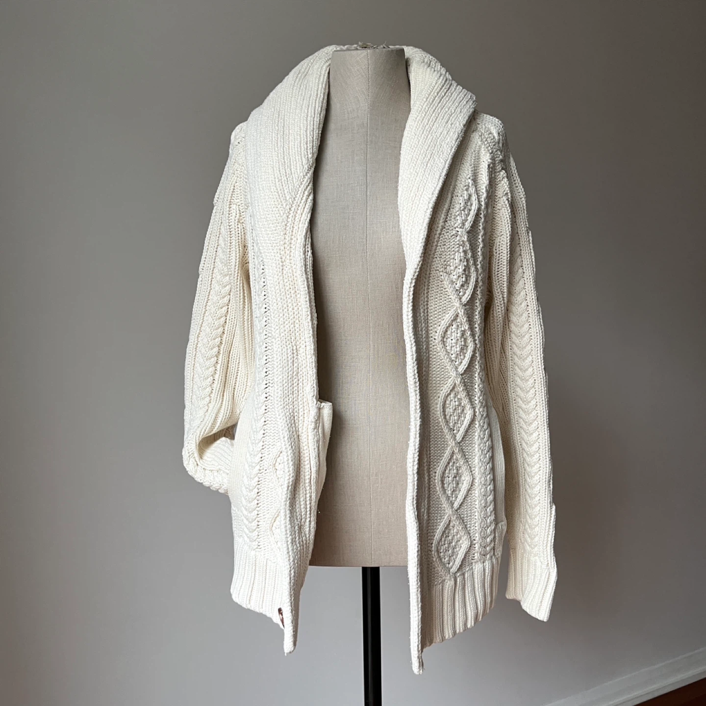 Organic Cotton Cable Knit Cardigan Sweater - Small - photo 2