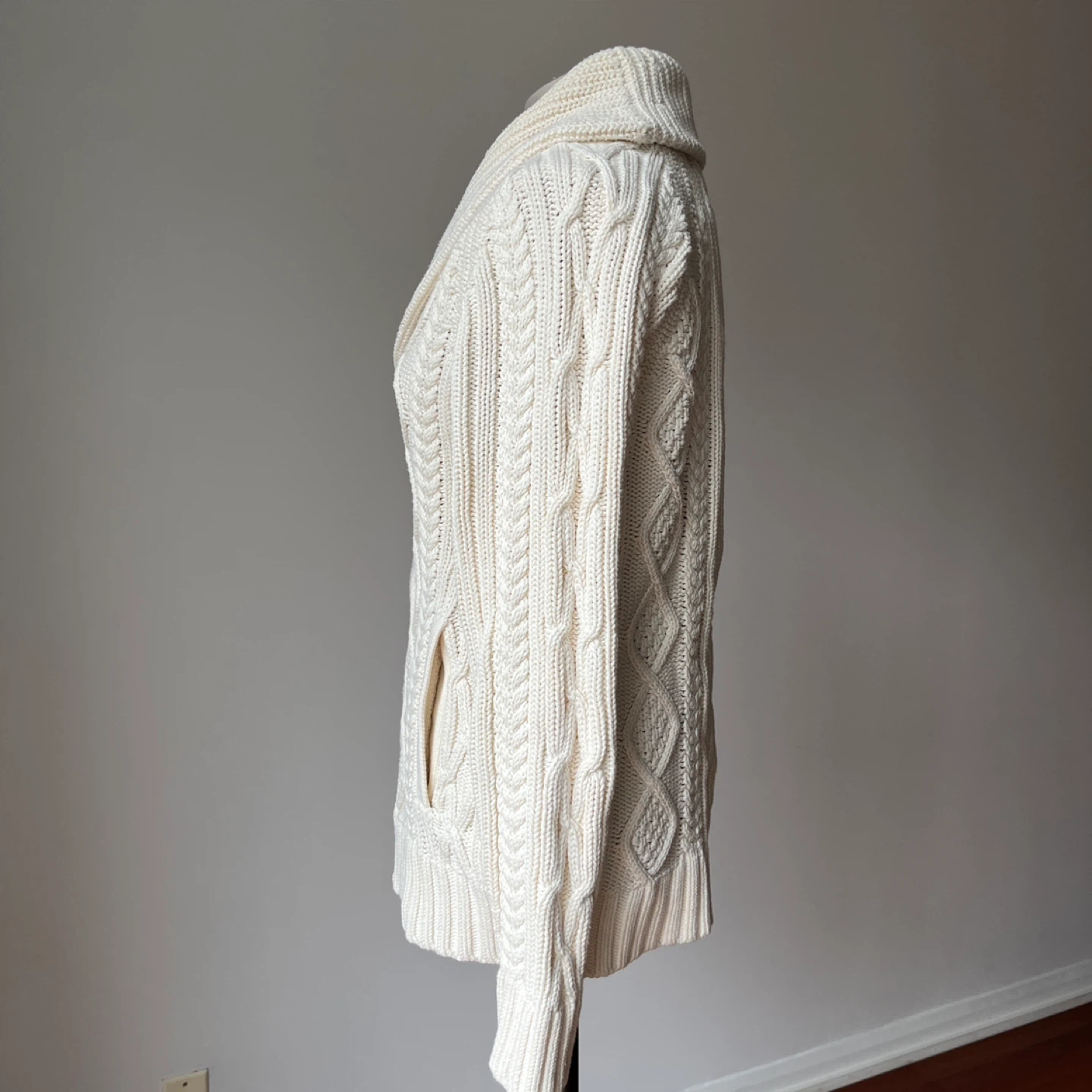 Organic Cotton Cable Knit Cardigan Sweater - Small - photo 4