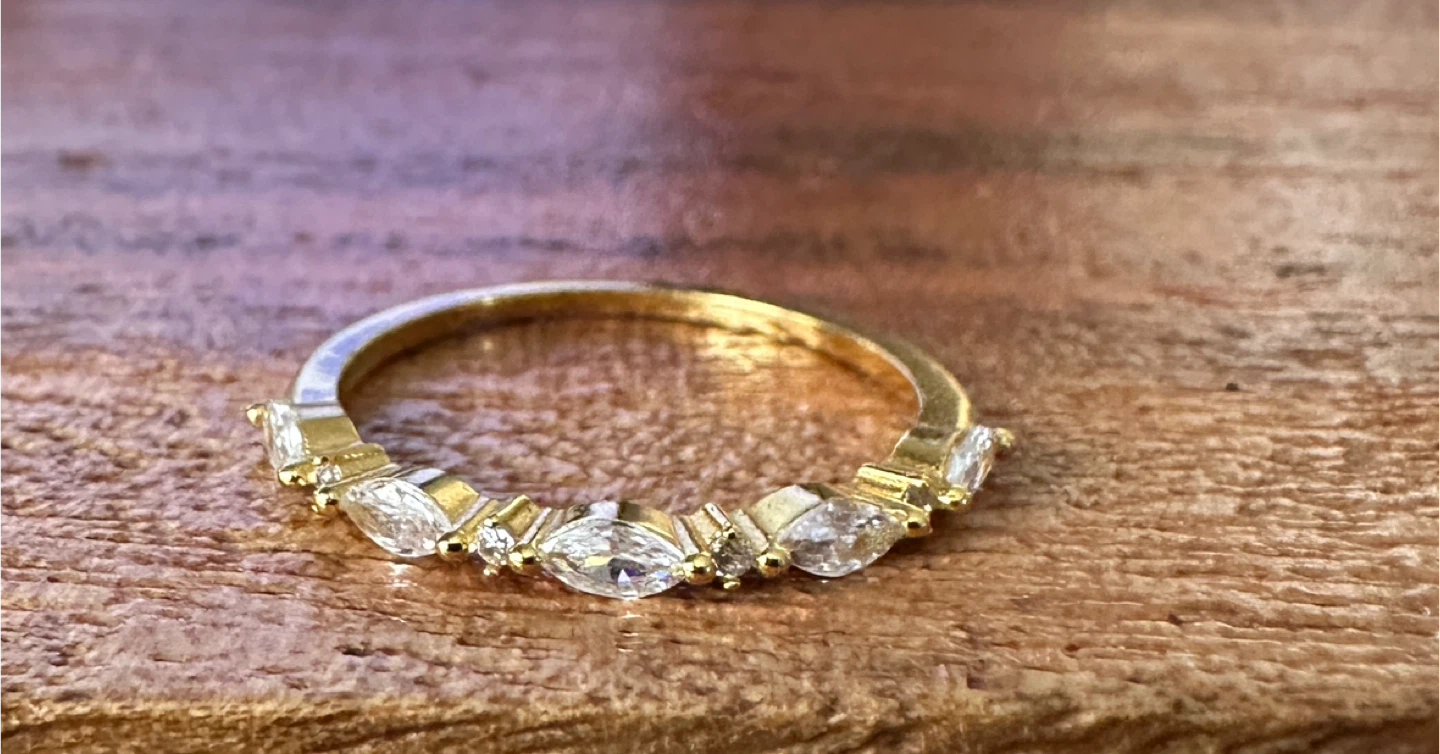 Gold-tone 925 Sterling Silver Marquise Cut Ring