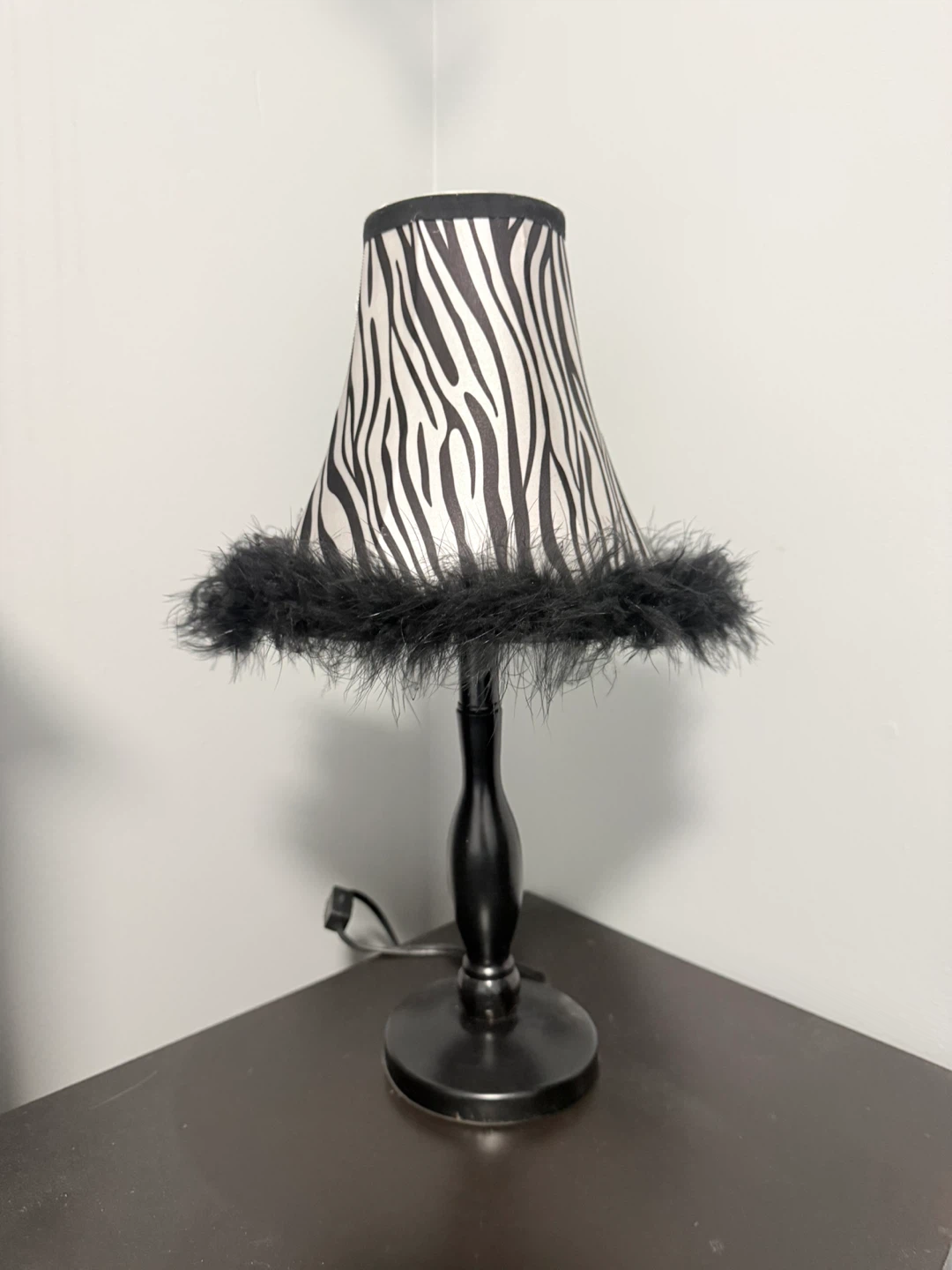 Zebra Print Table Lamp with Black Feather Trim - photo 2