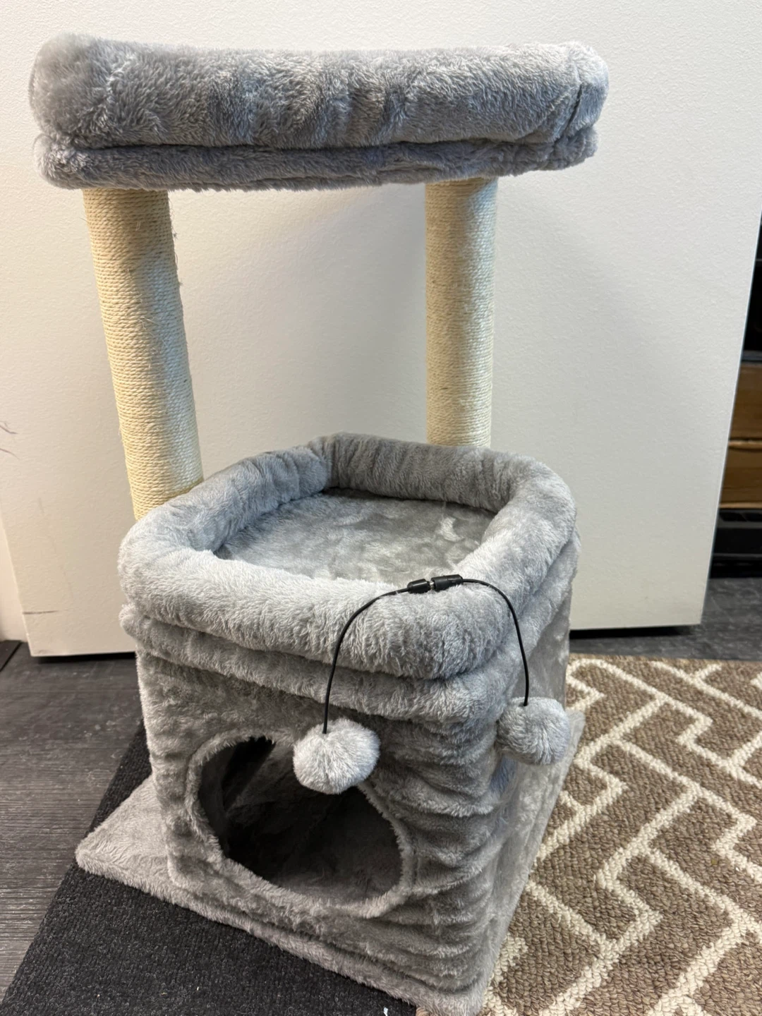 Grey Cat Tree Condo with Perch