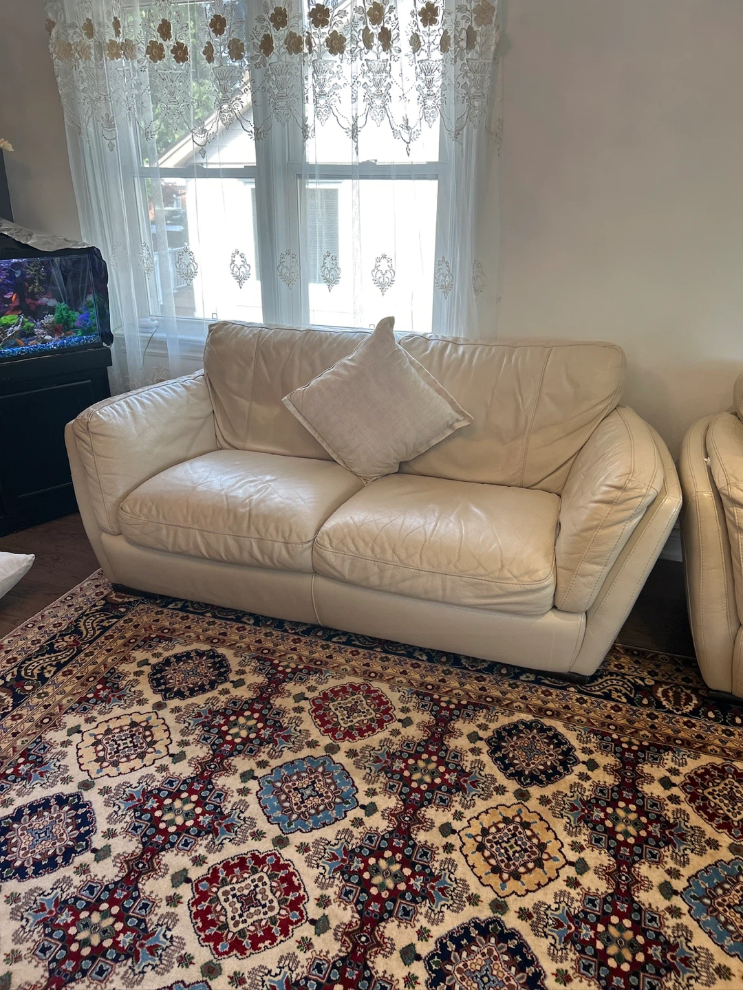 Cream Leather Loveseat  and Sofa