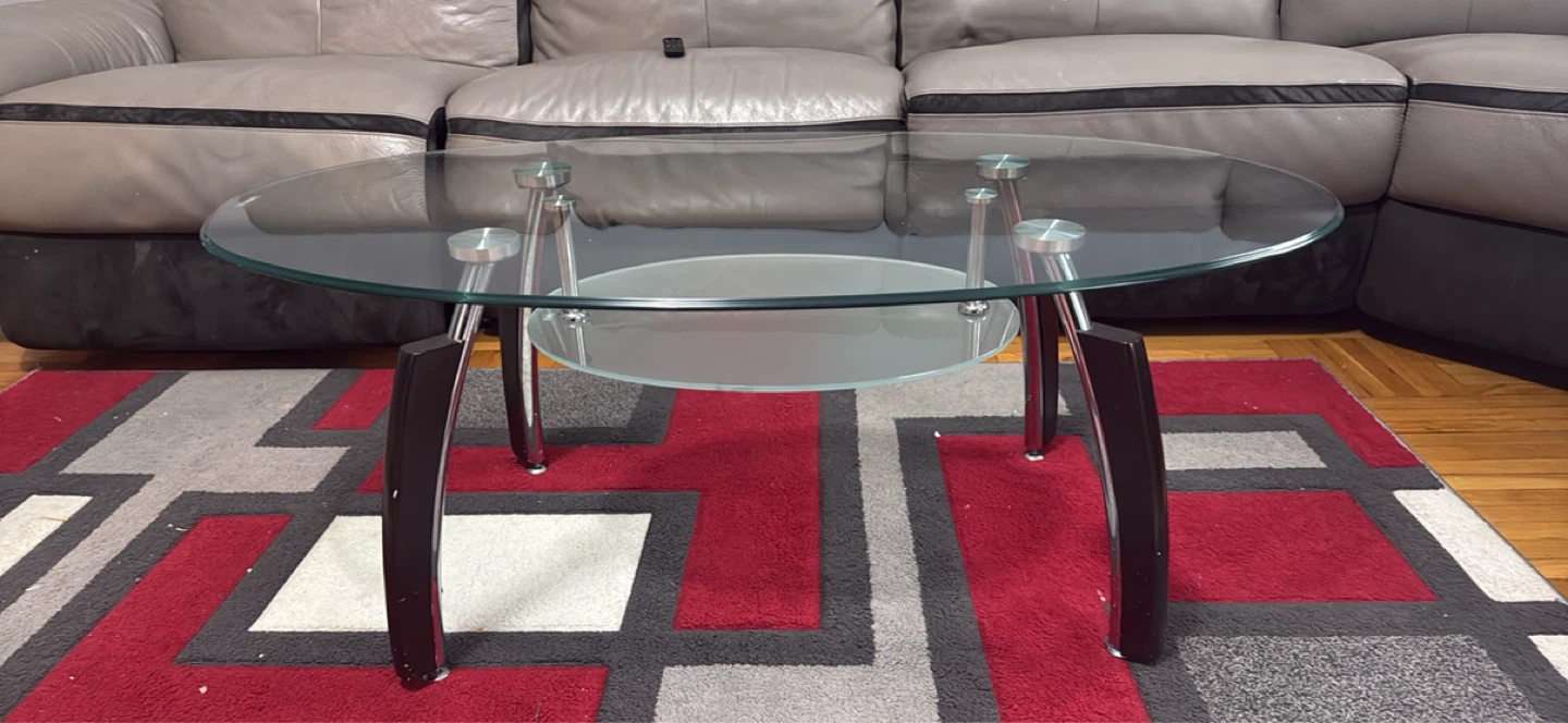 Oval Glass Coffee Table with Frosted Shelf