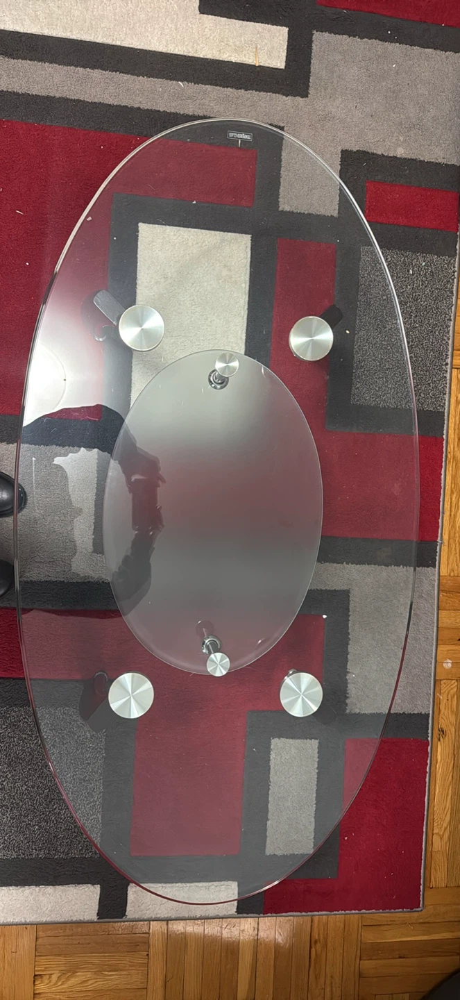 Oval Glass Coffee Table with Frosted Shelf - photo 2