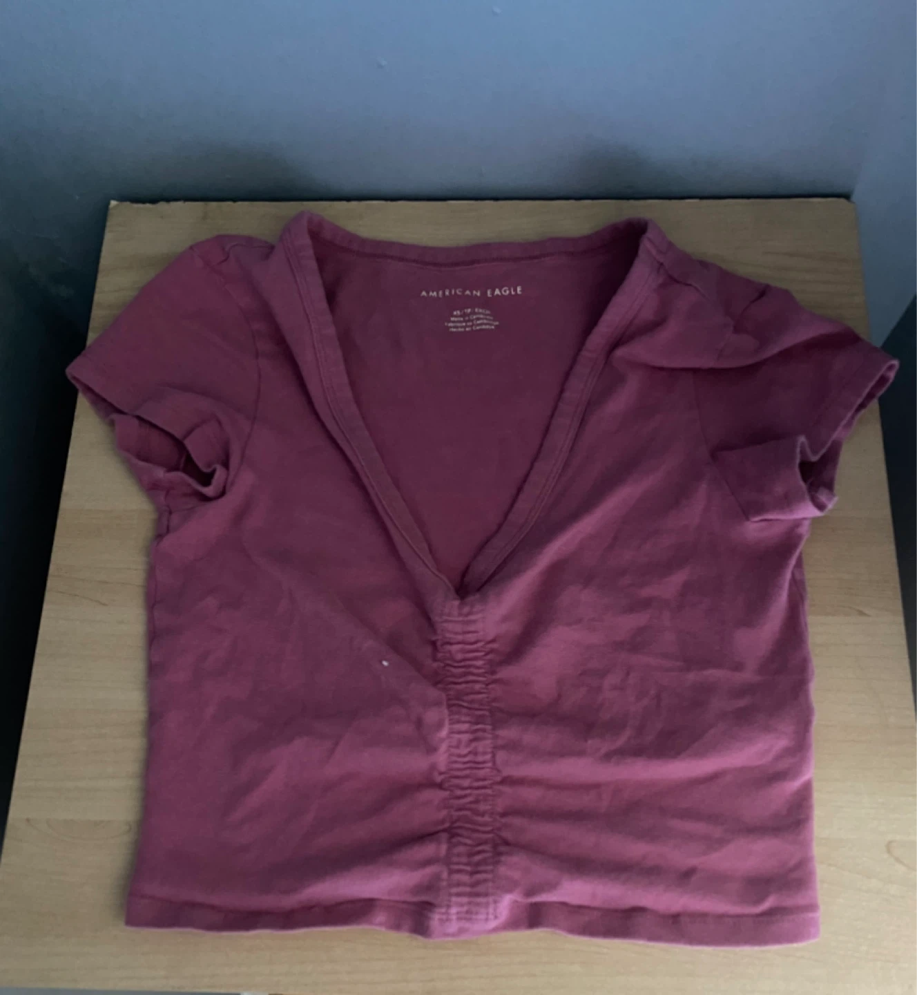 American Eagle Ruched V-Neck T-Shirt