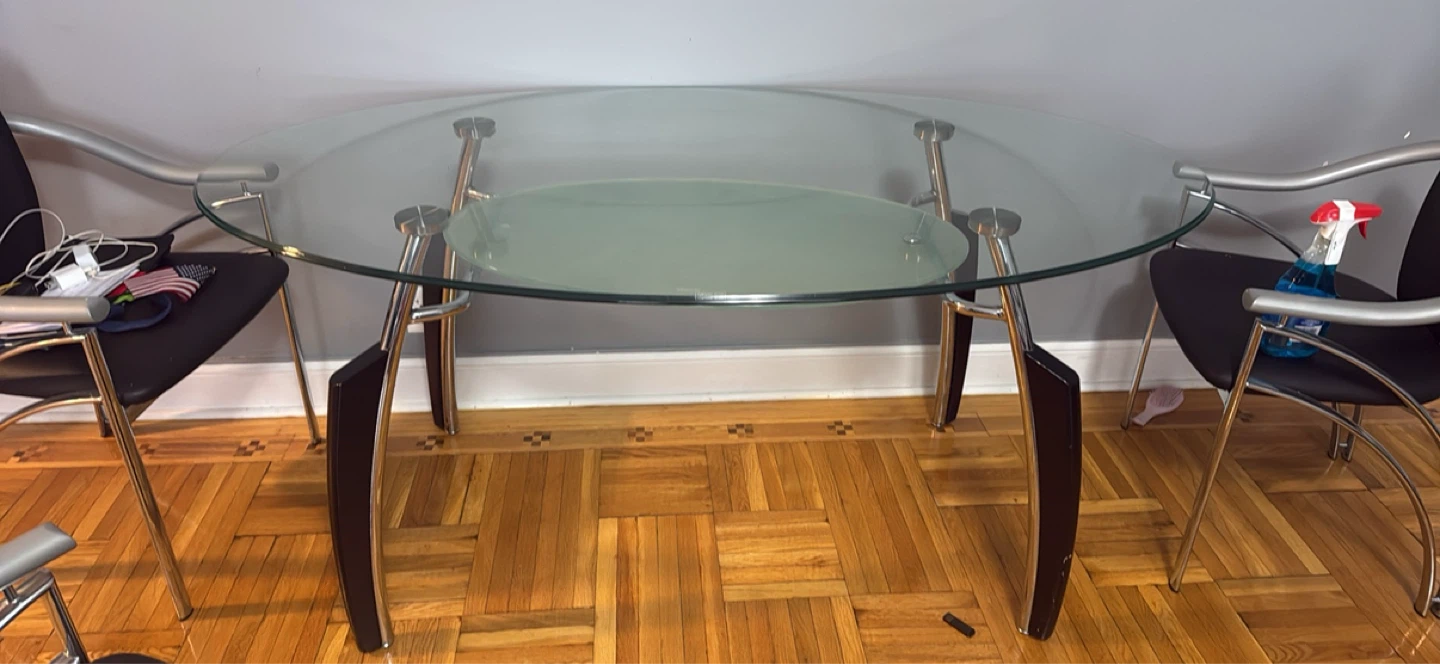 Oval Glass Top Dining Table with Metal Frame - photo 2