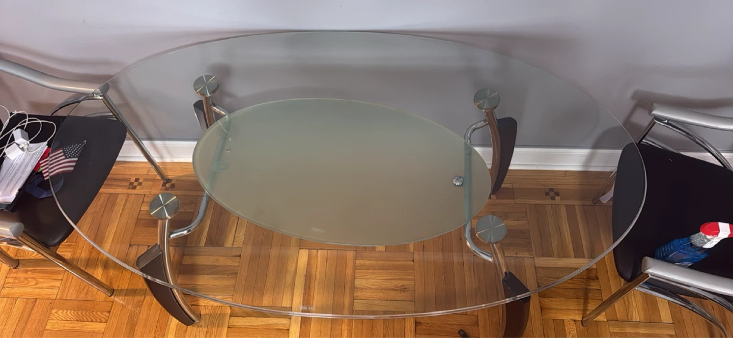 Oval Glass Top Dining Table with Metal Frame