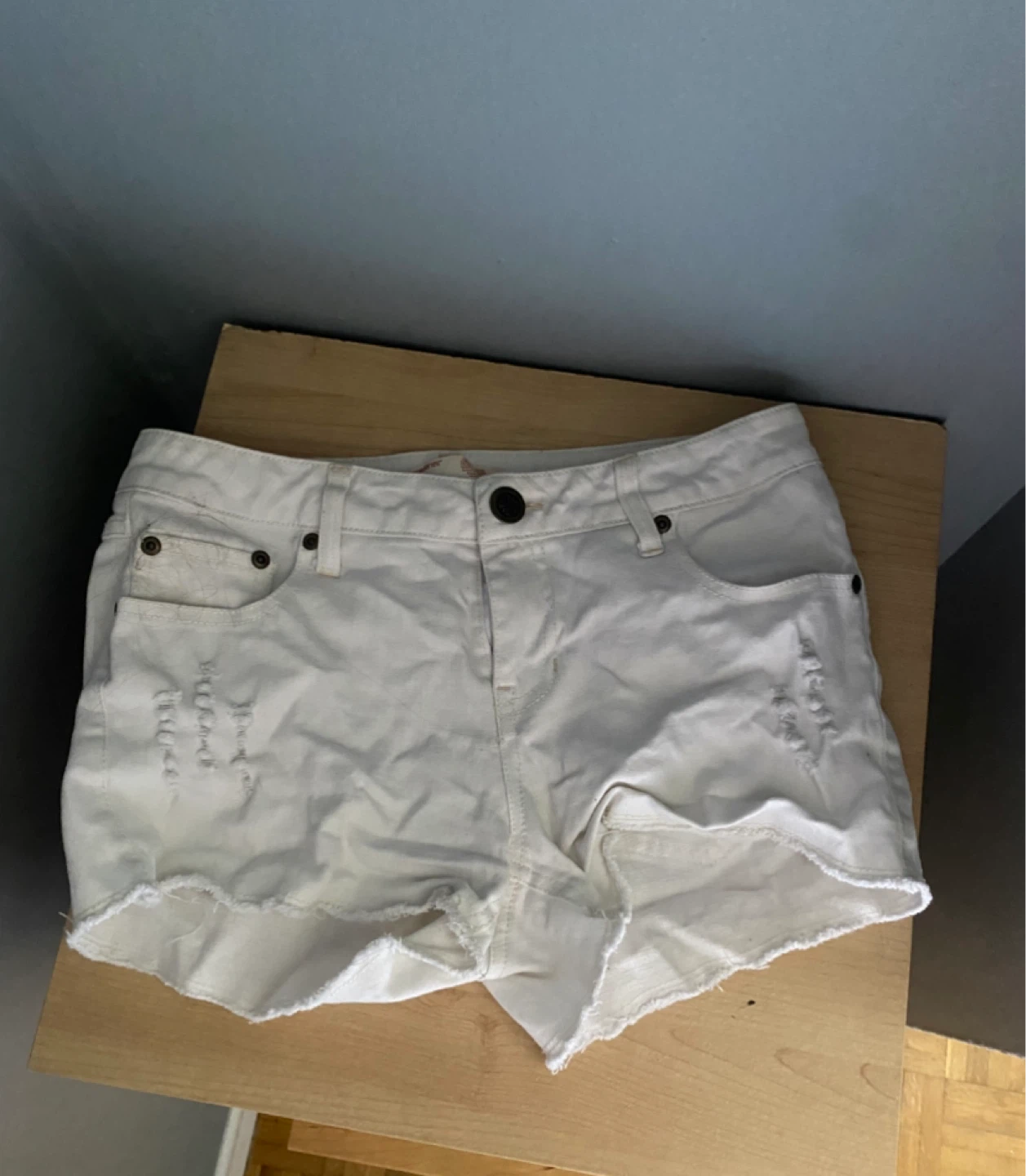 White Distressed Denim Shorts