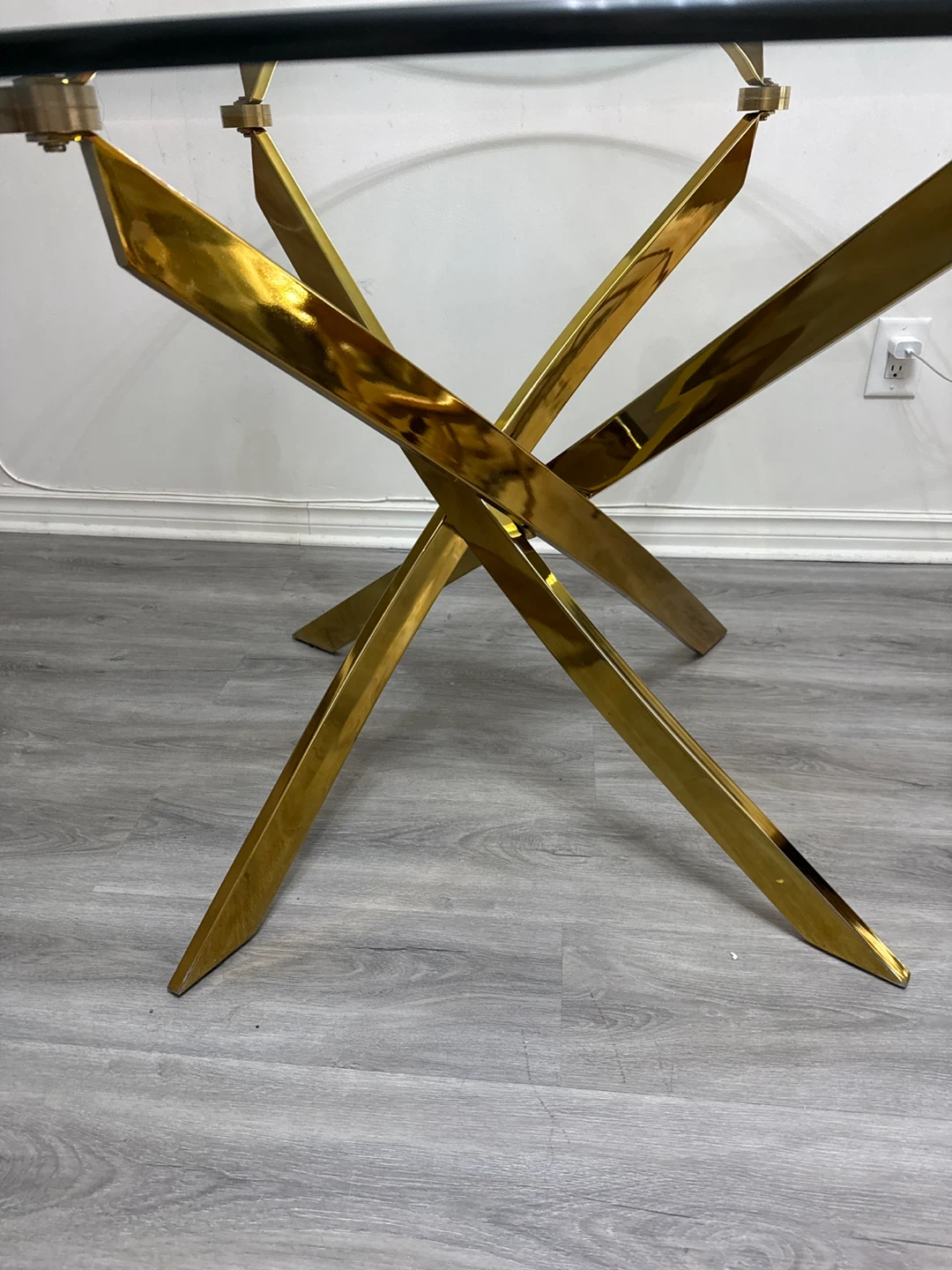 Glass top dining table with gold base - photo 3