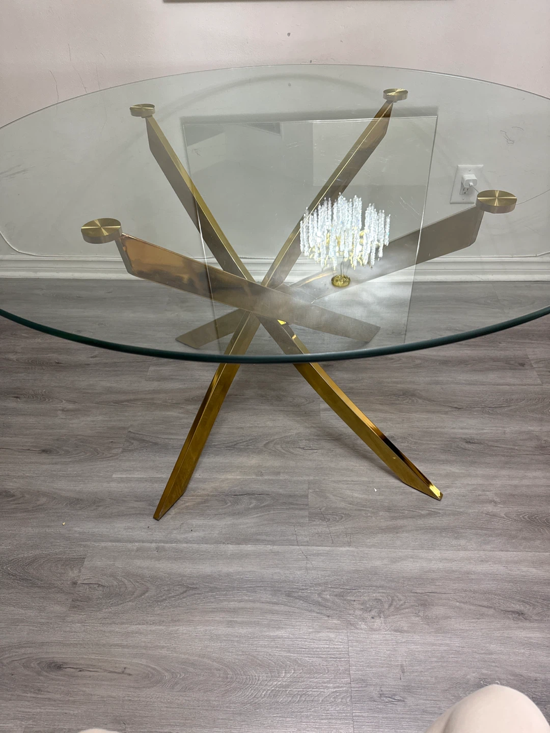 Glass top dining table with gold base - photo 4