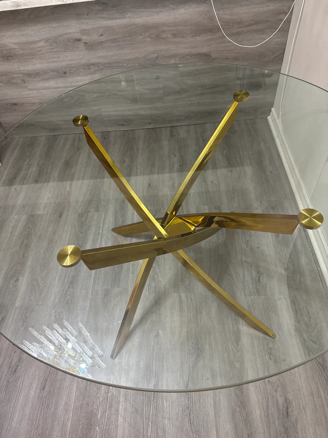 Glass top dining table with gold base - photo 2