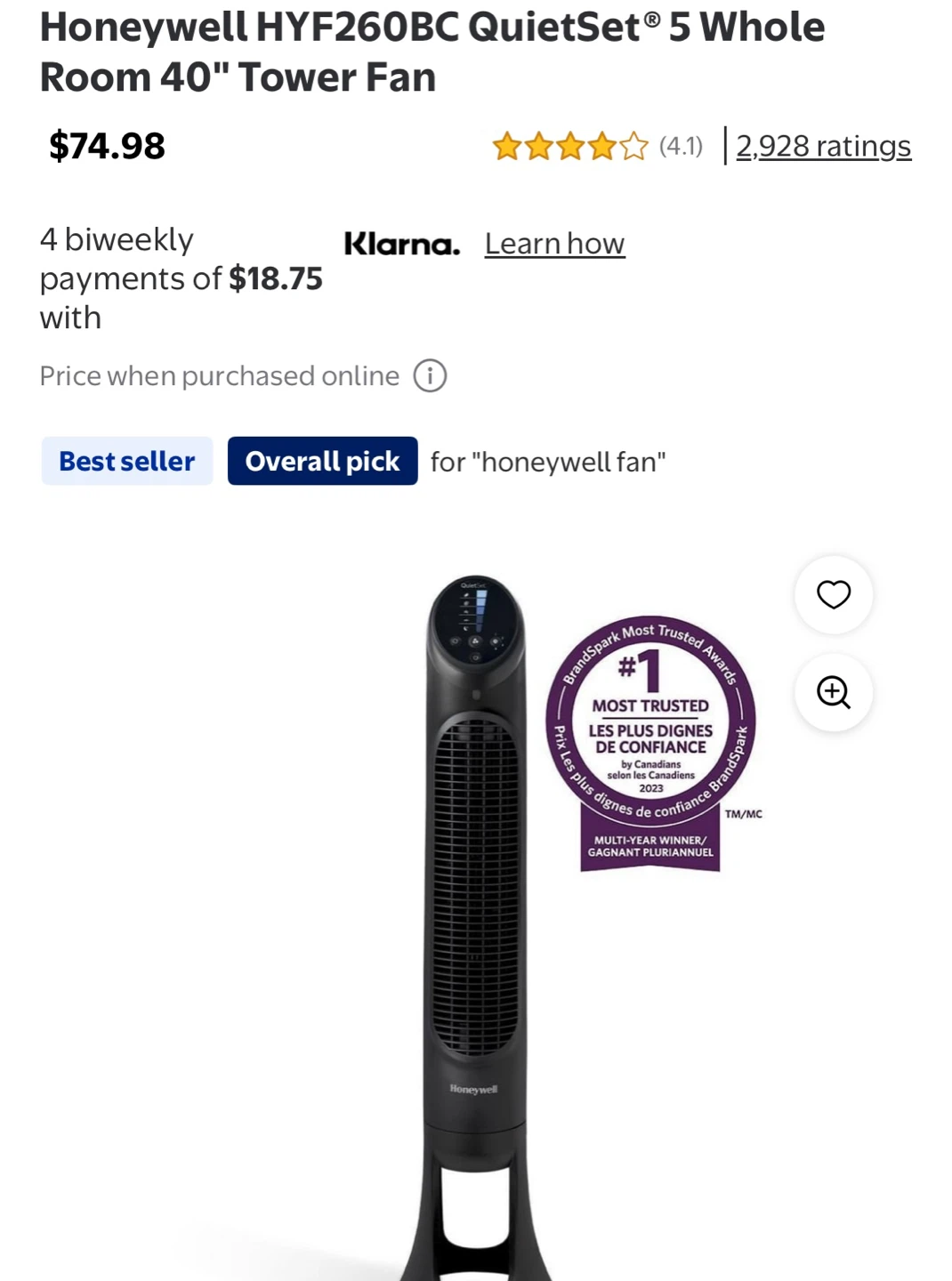 Honeywell QuietSet 40" Tower Fan