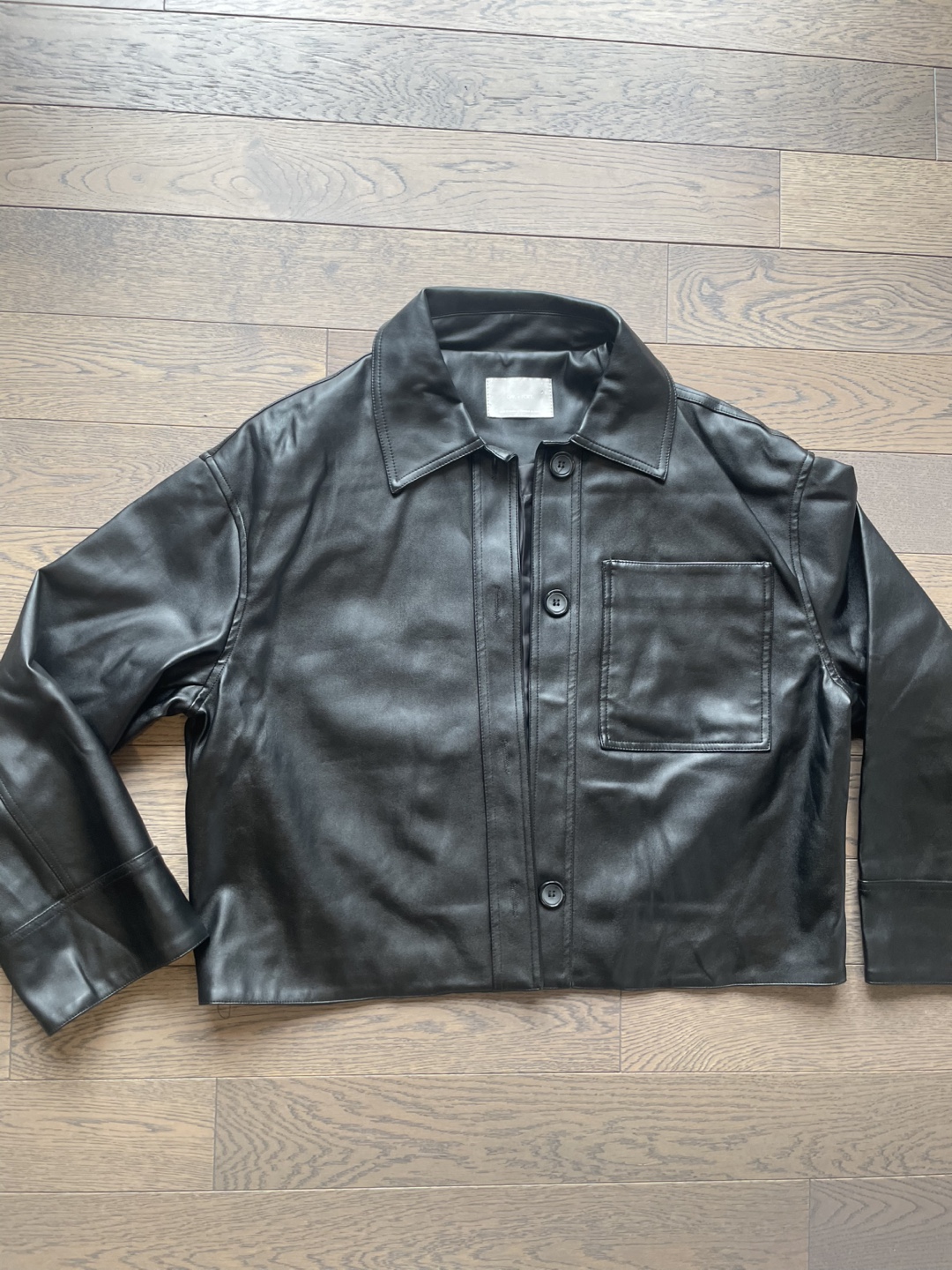 Oak + Fort Black Faux Leather Shirt Jacket - photo 3