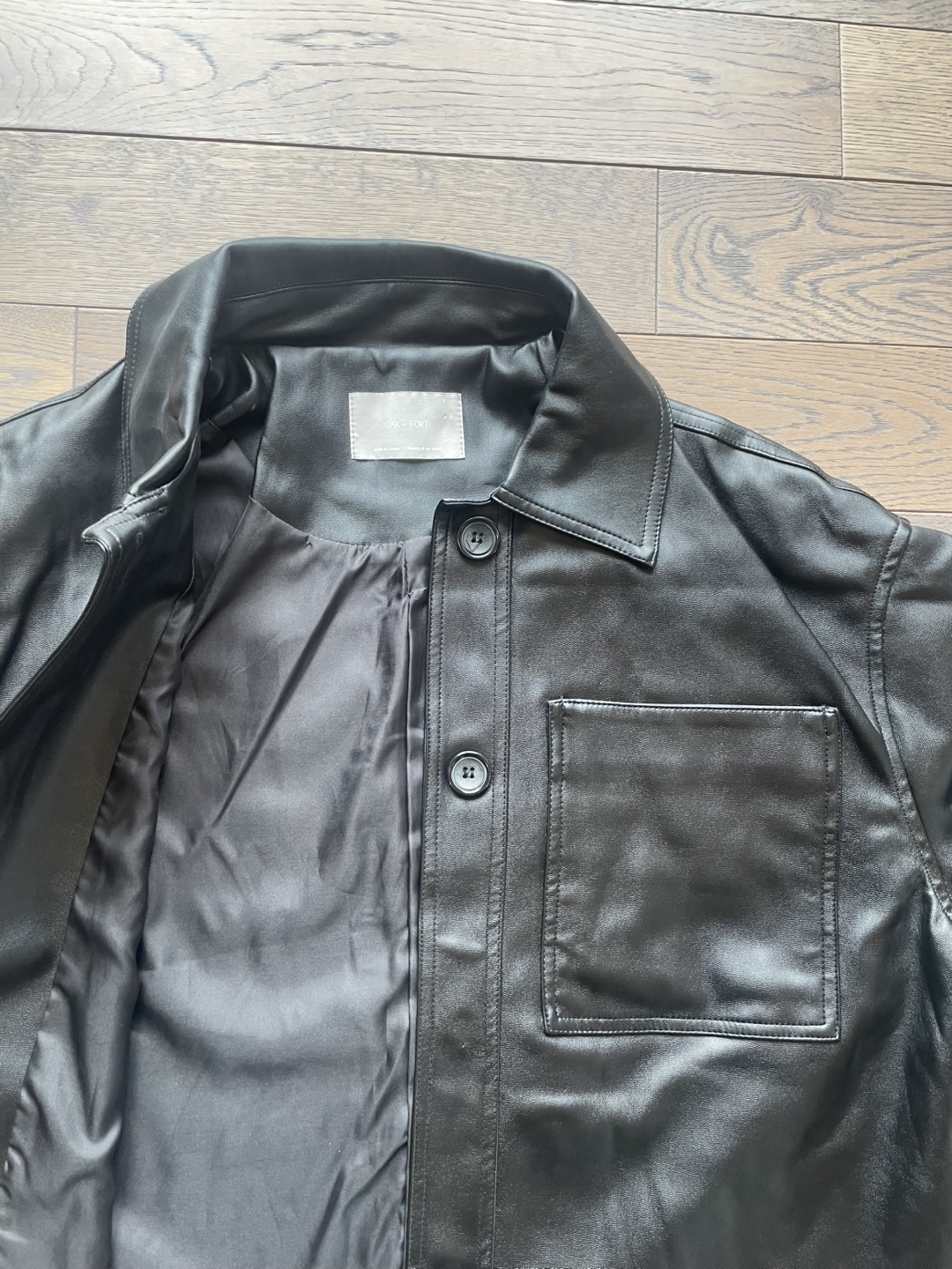 Oak + Fort Black Faux Leather Shirt Jacket - photo 5