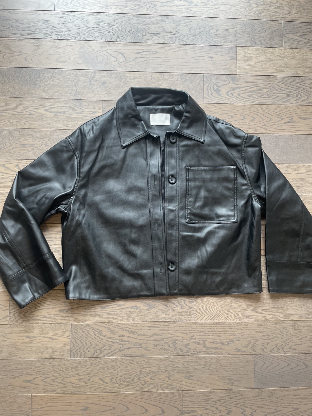 Oak + Fort Black Faux Leather Shirt Jacket