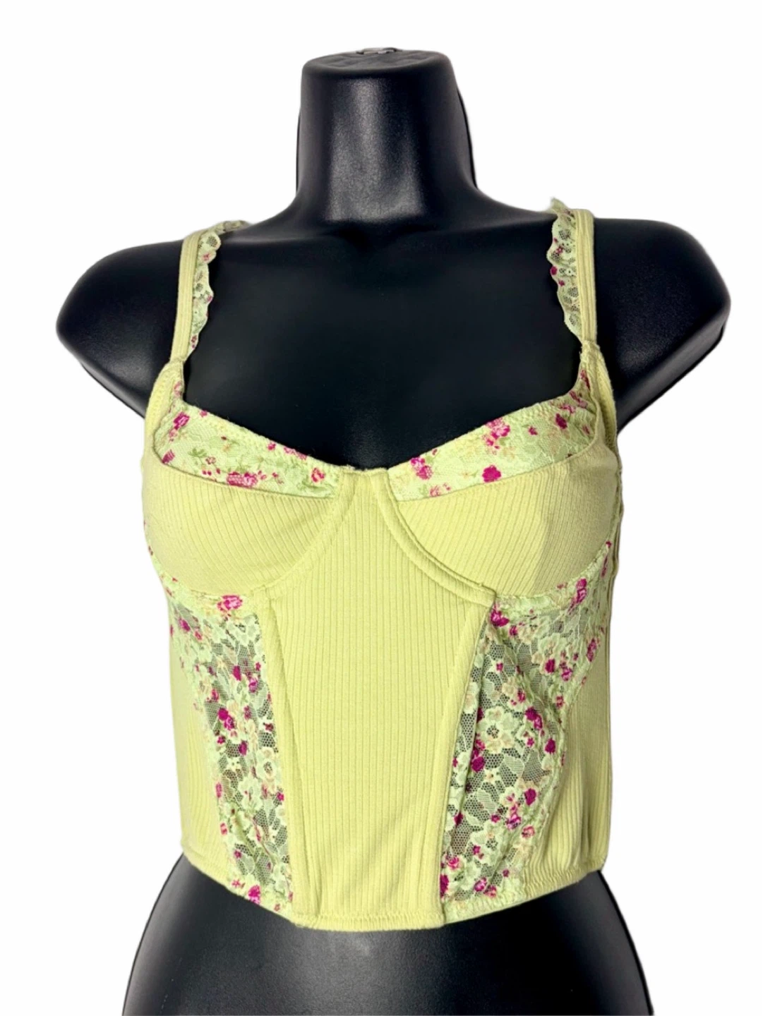URBAN OUTFITTERS OUT FROM UNDER Love Bug Green Lace Corset Top - photo 2