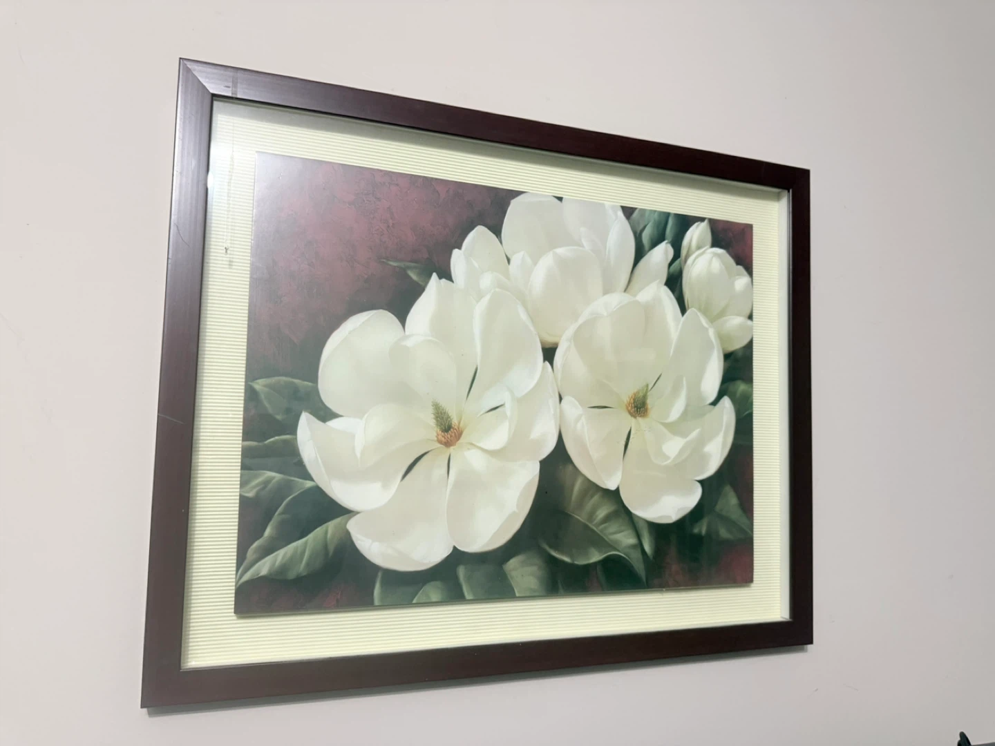 Framed Floral Art Print - White Magnolias