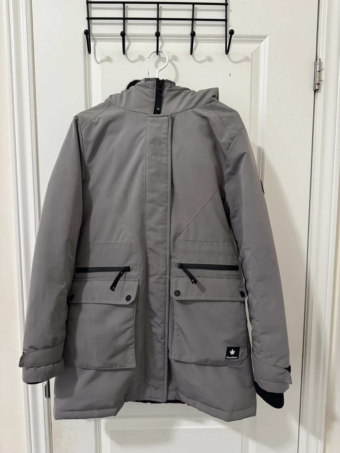 Grey Parka Jacket with Fur Hood