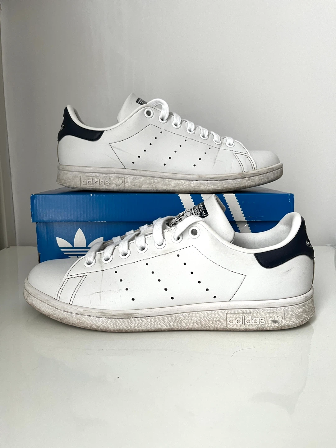 Adidas Stan Smith White Navy Leather Sneakers - photo 2