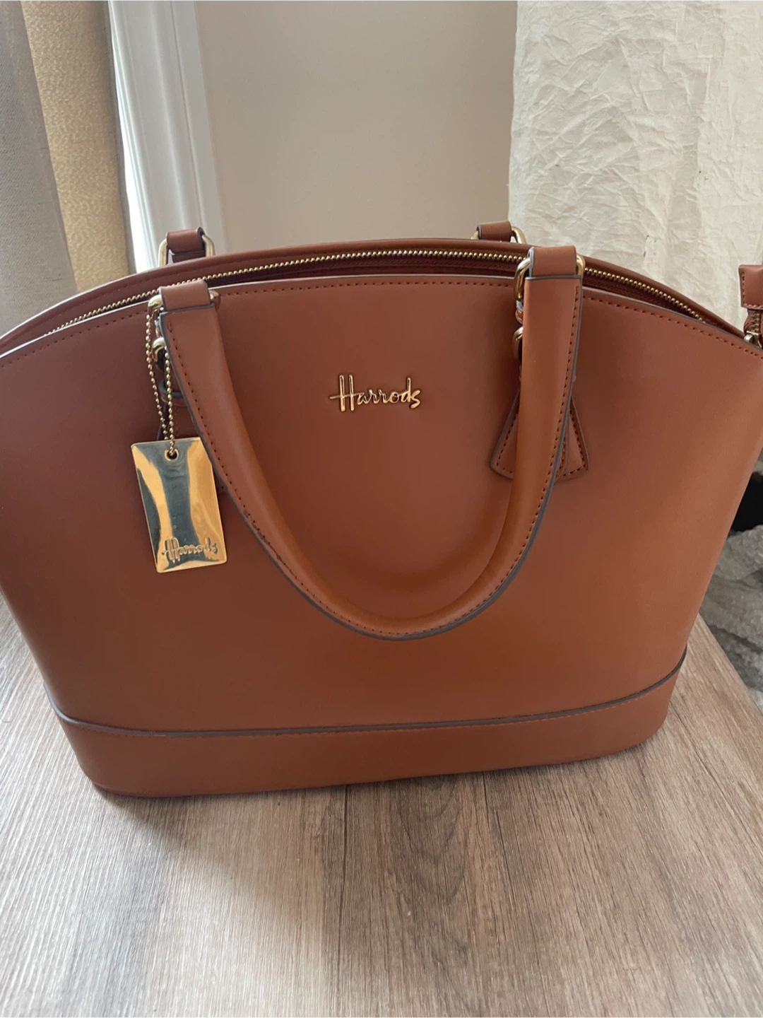 Harrods Brown Leather Satchel Handbag