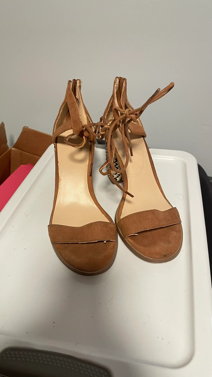 Women's Brown Suede Lace-Up Block Heel Sandals
