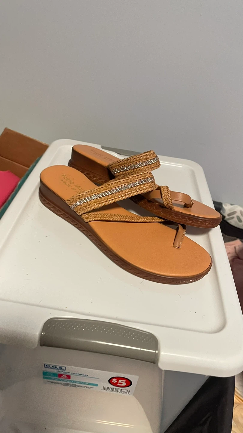 Women's Tan Embellished Thong Sandals