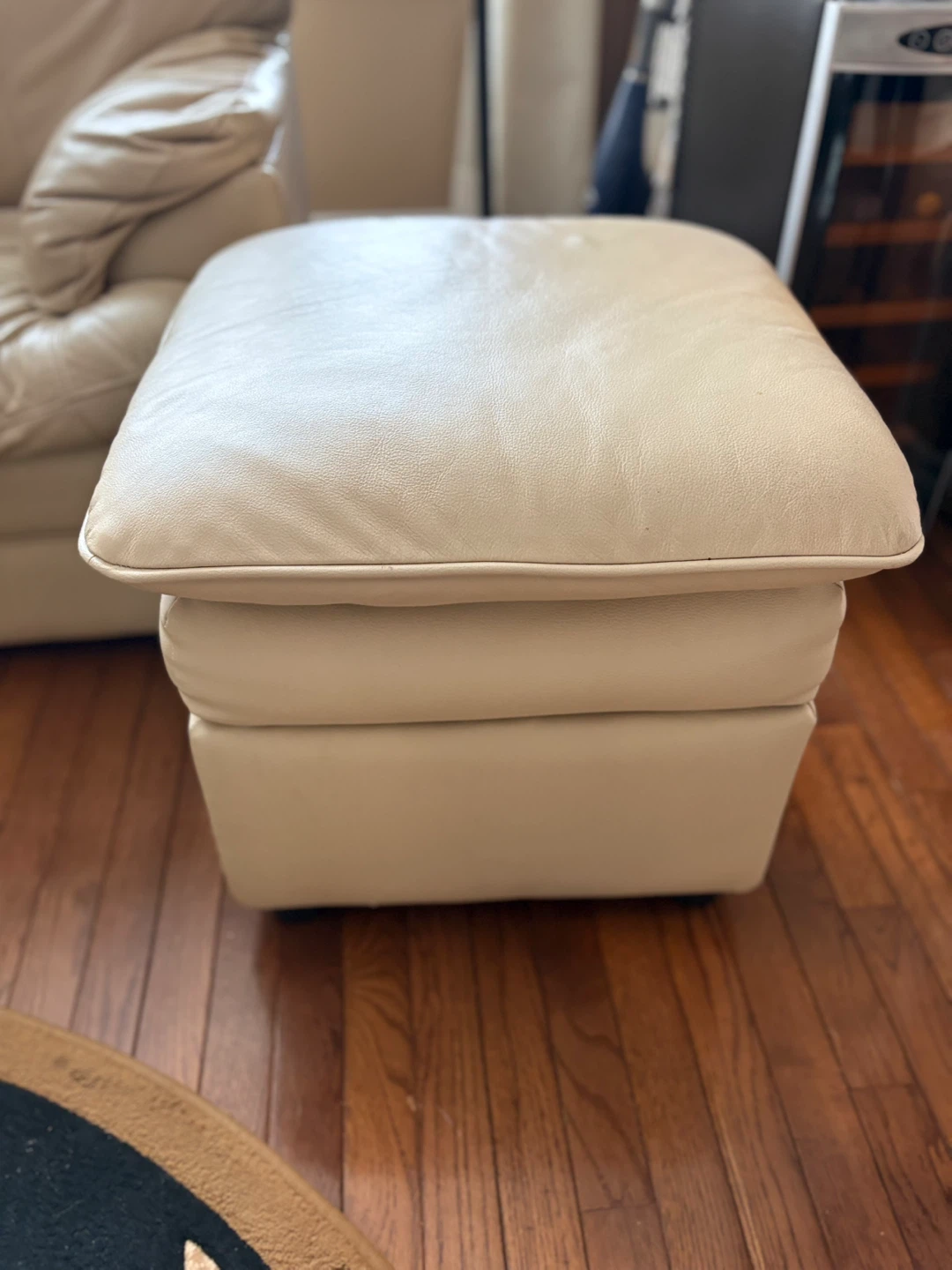Cream Leather Ottoman