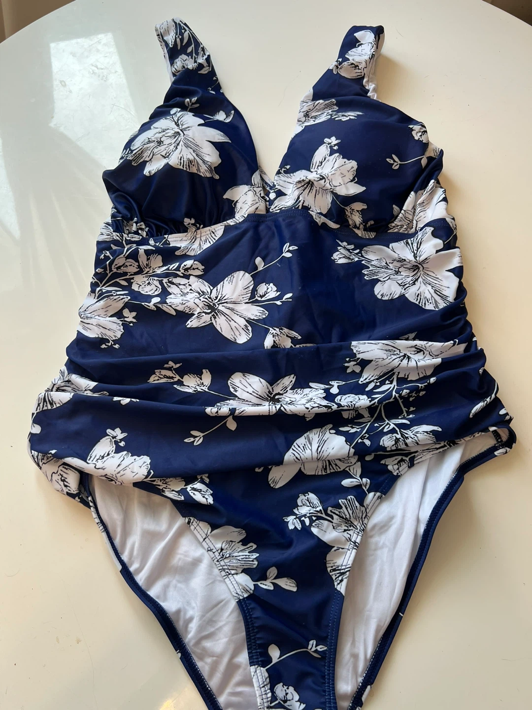 New- Blue Floral Print One-Piece Swimsuit XXL
