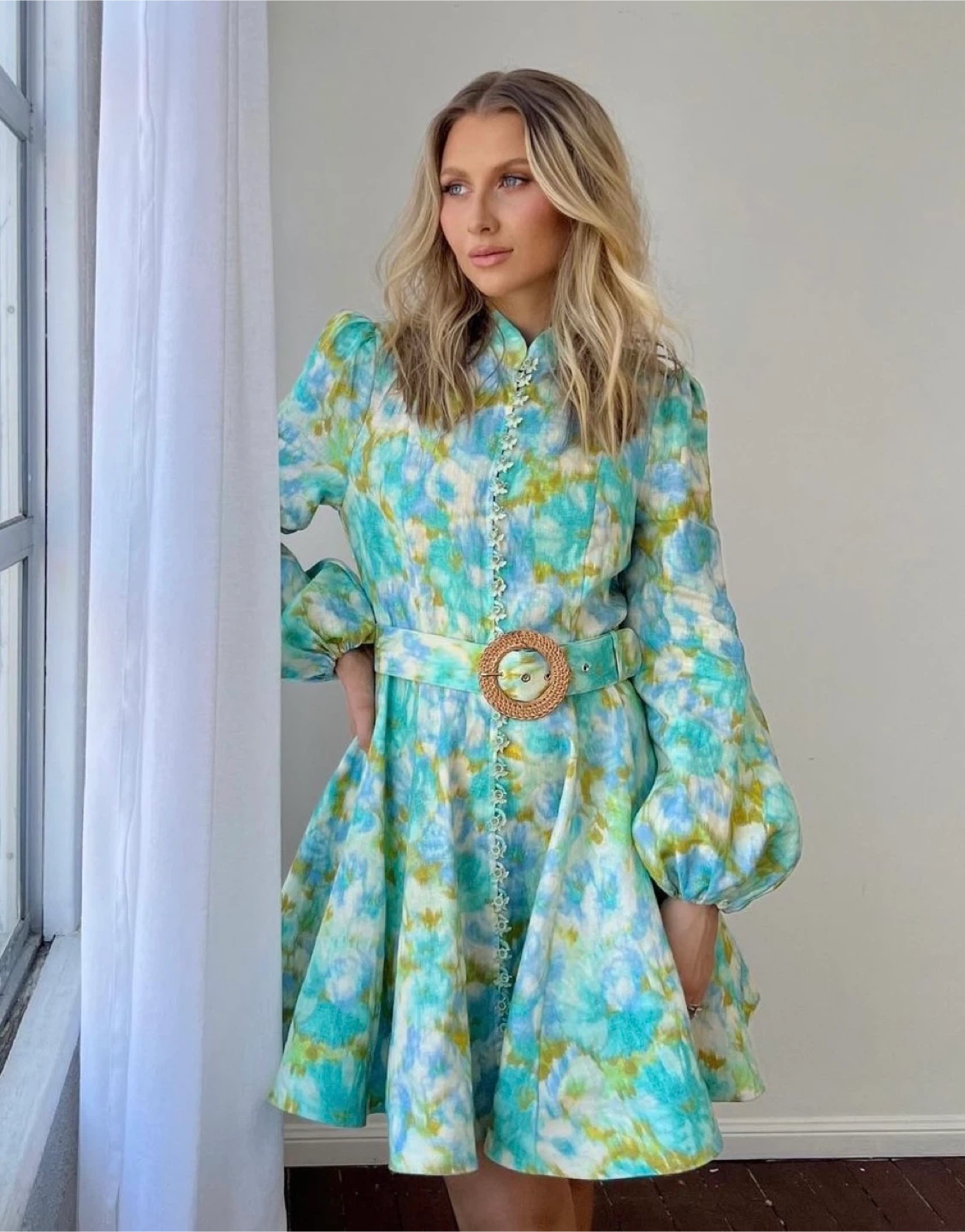Tie-Dye Print Button-Up Mini Dress with Belt - photo 2