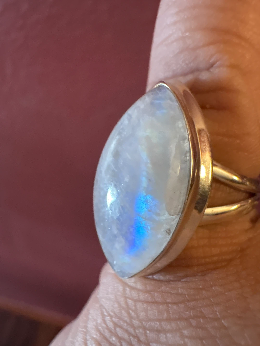 Genuine 925 Marquise Cut Rainbow Moonstone Ring