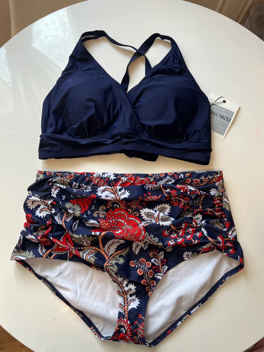 New Navy Blue Floral Bikini Set - XXL