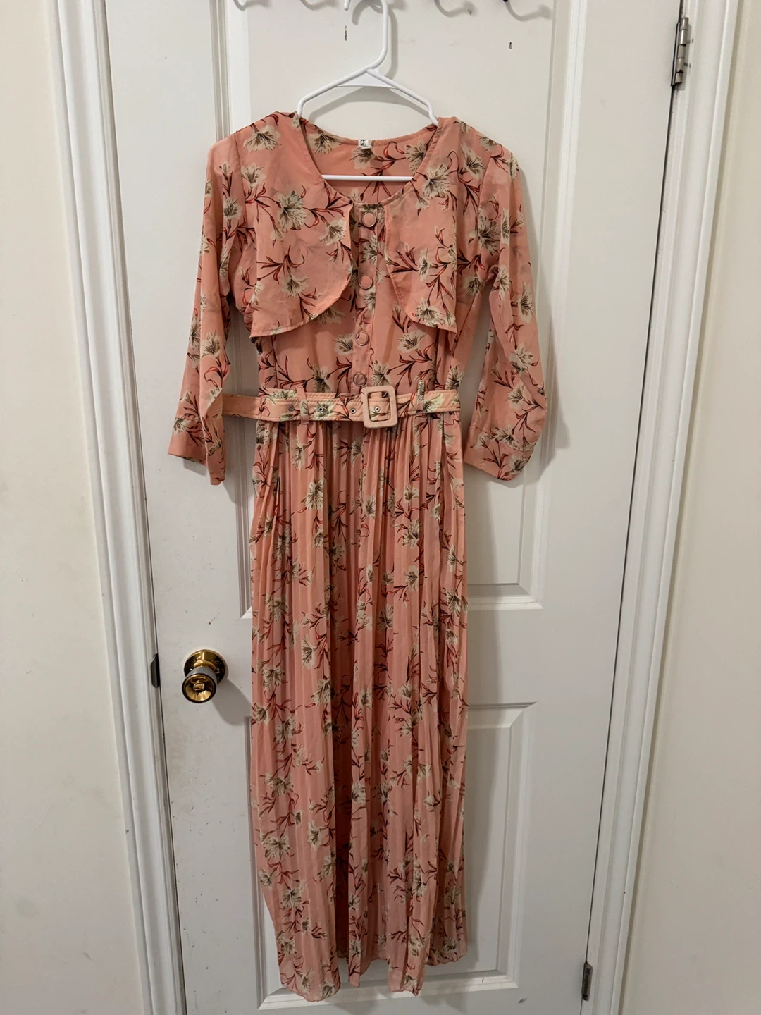 Pink Floral Pleated Maxi Dress with Bolero