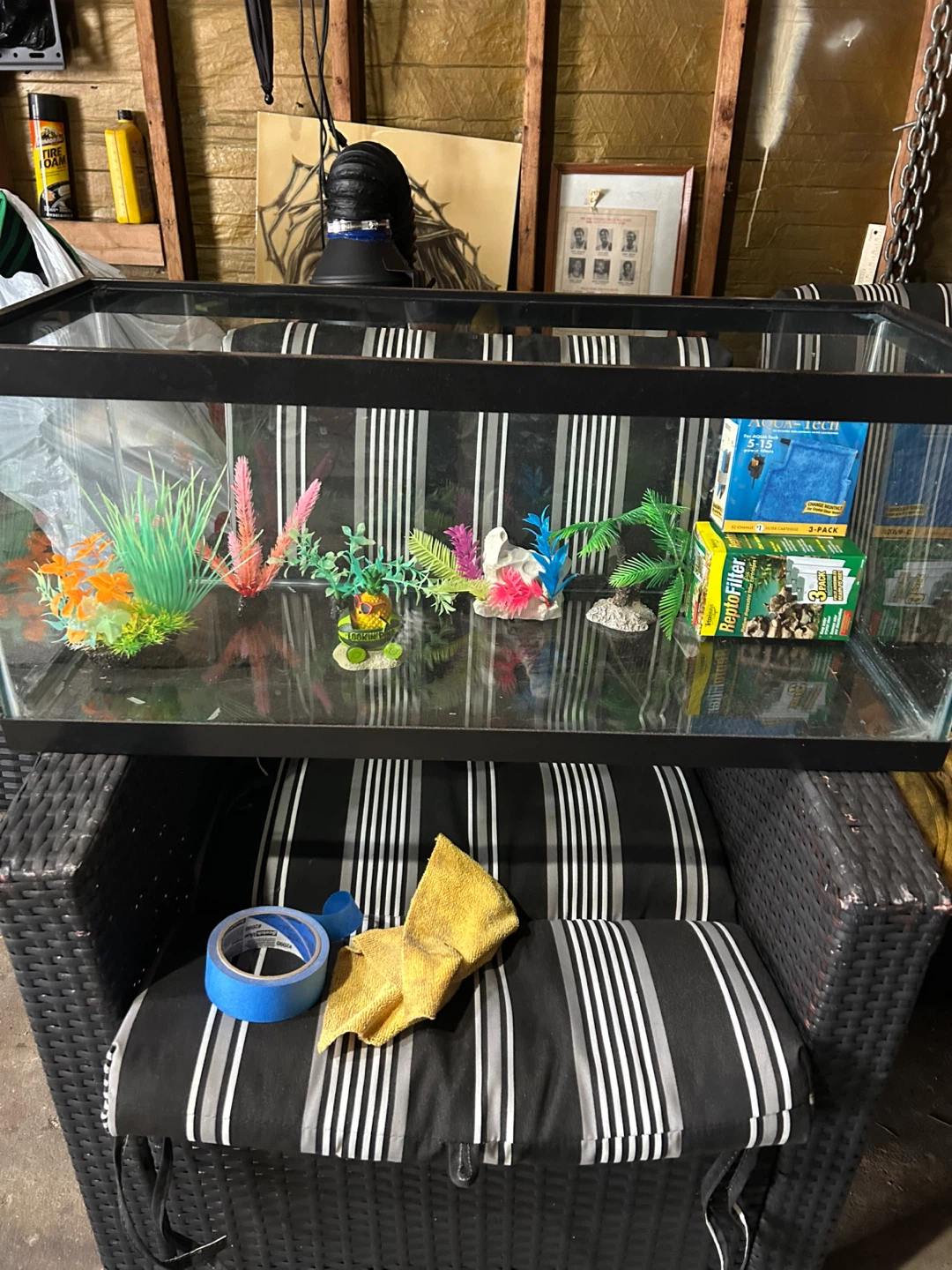 Glass Aquarium Tank with Decorations
