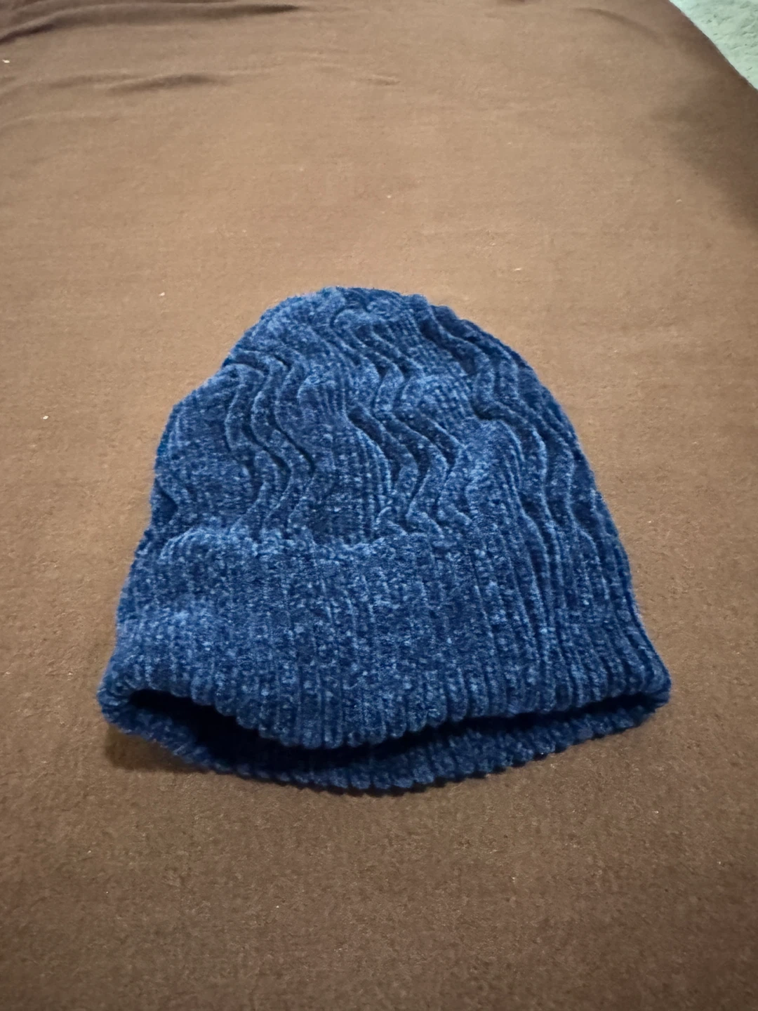 Blue Chenille Knit Beanie