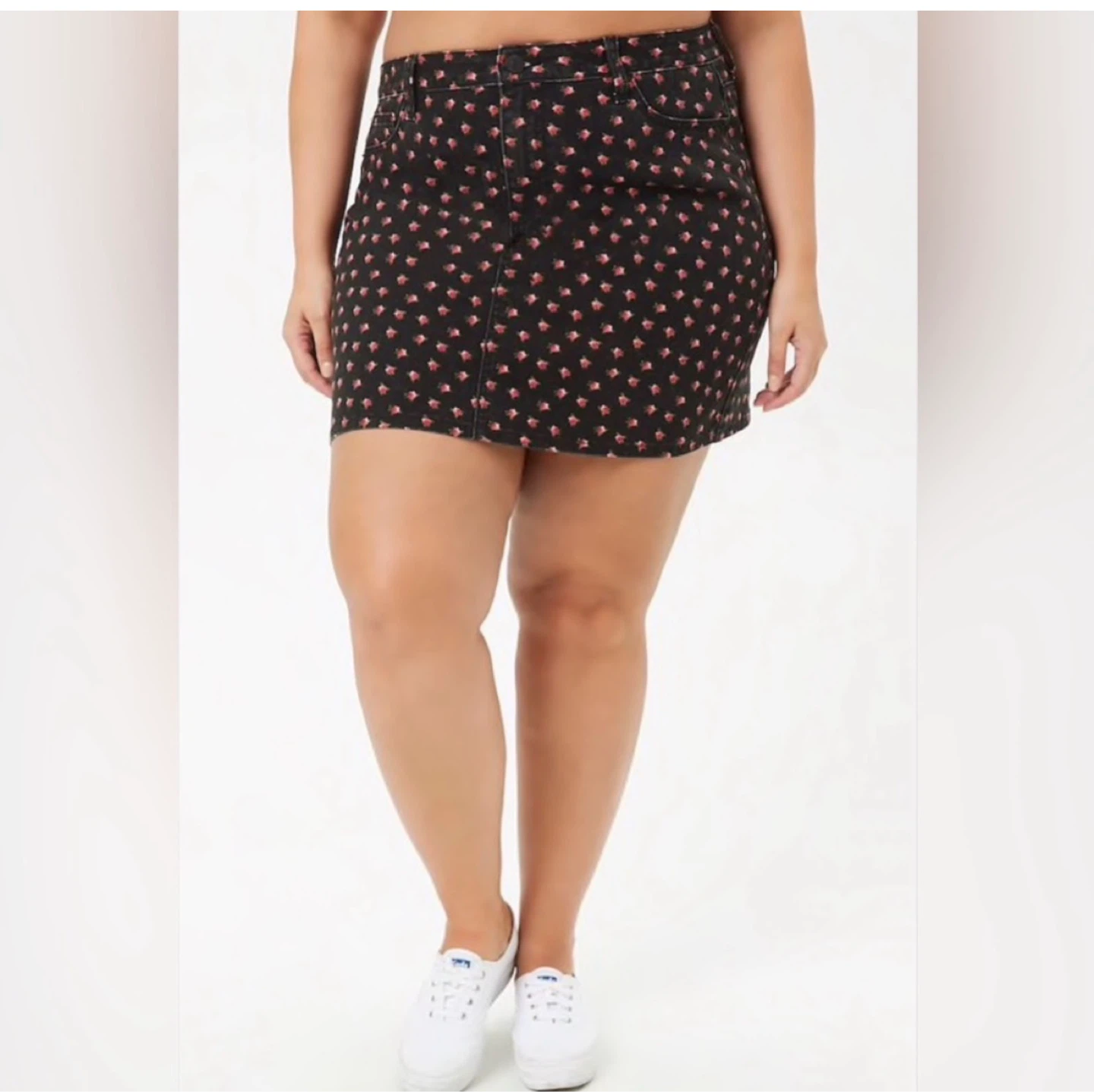 Plus Size Rose Print Denim Mini Skirt - photo 2