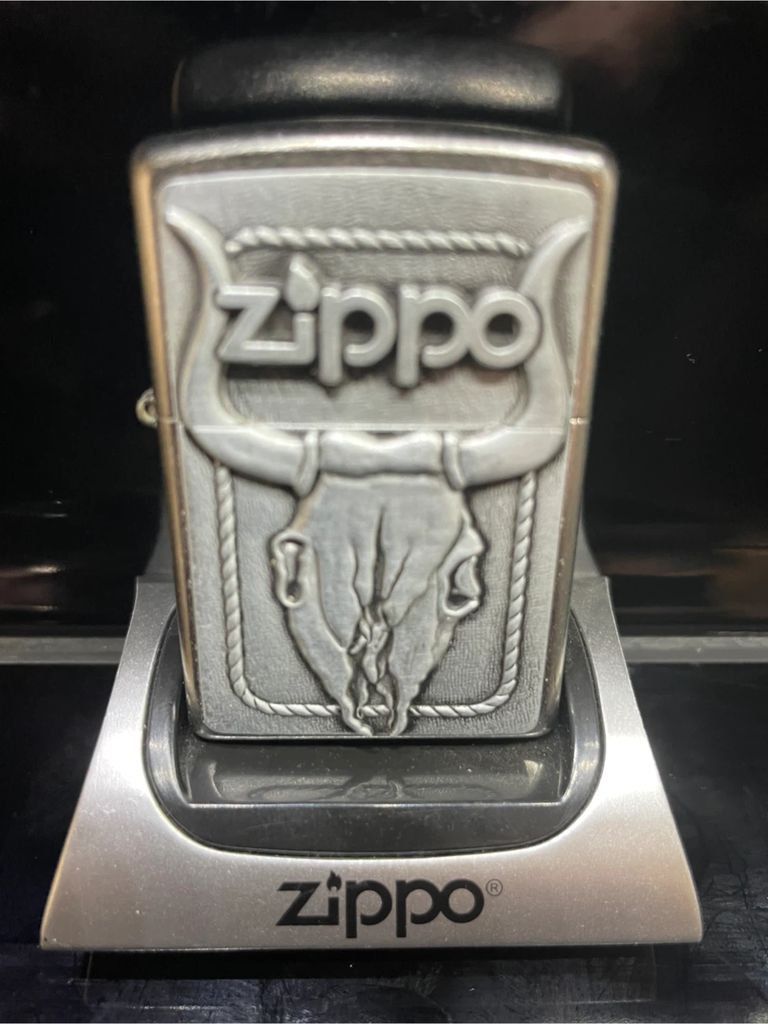 Zippo Lighter with Bull Skull Design