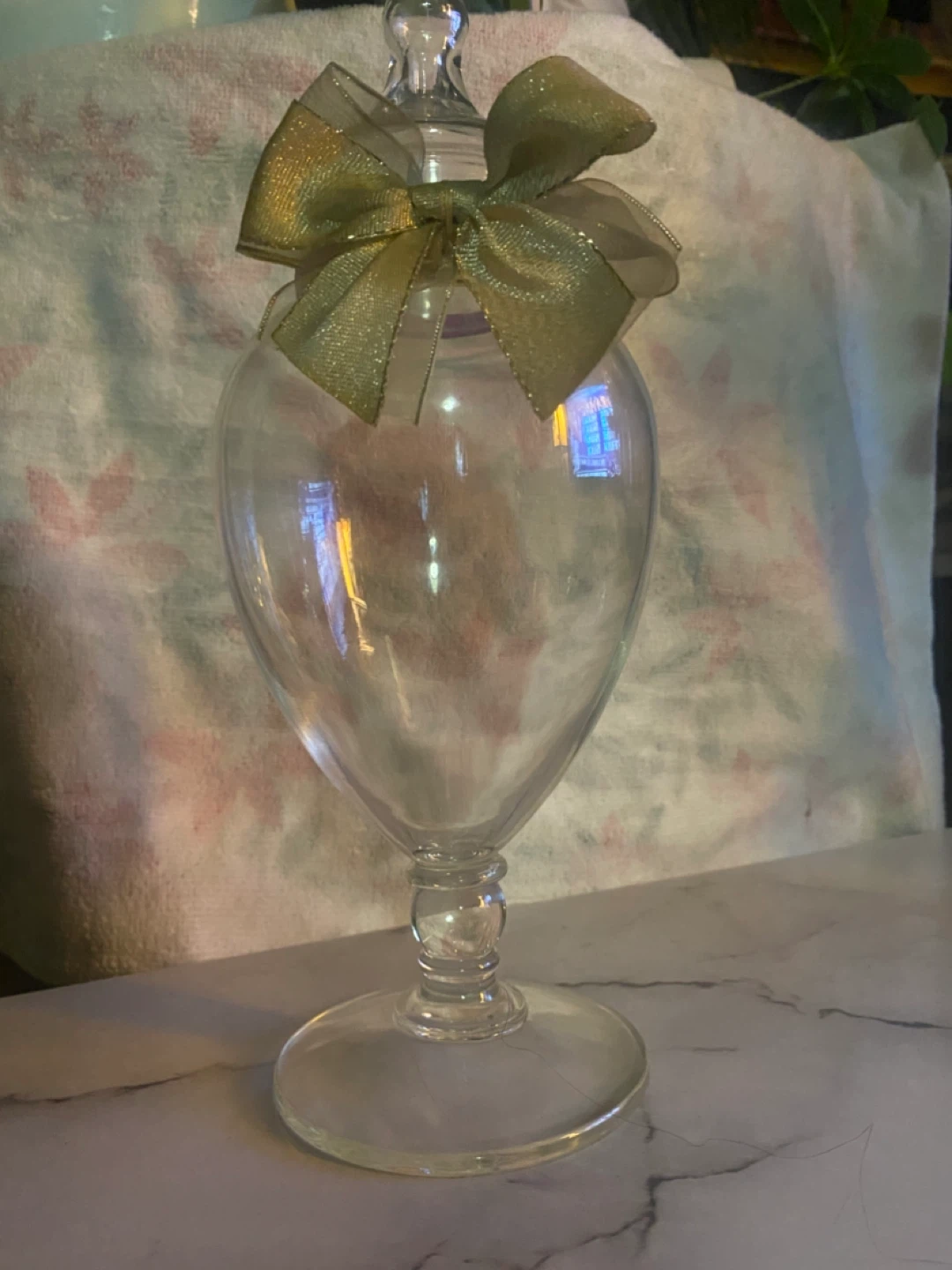 Clear Glass Candy Jar with Gold Ribbon