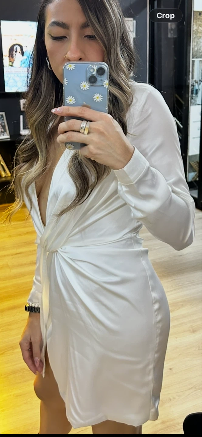Fashion Nova White Twist Front Long Sleeve Mini Dress