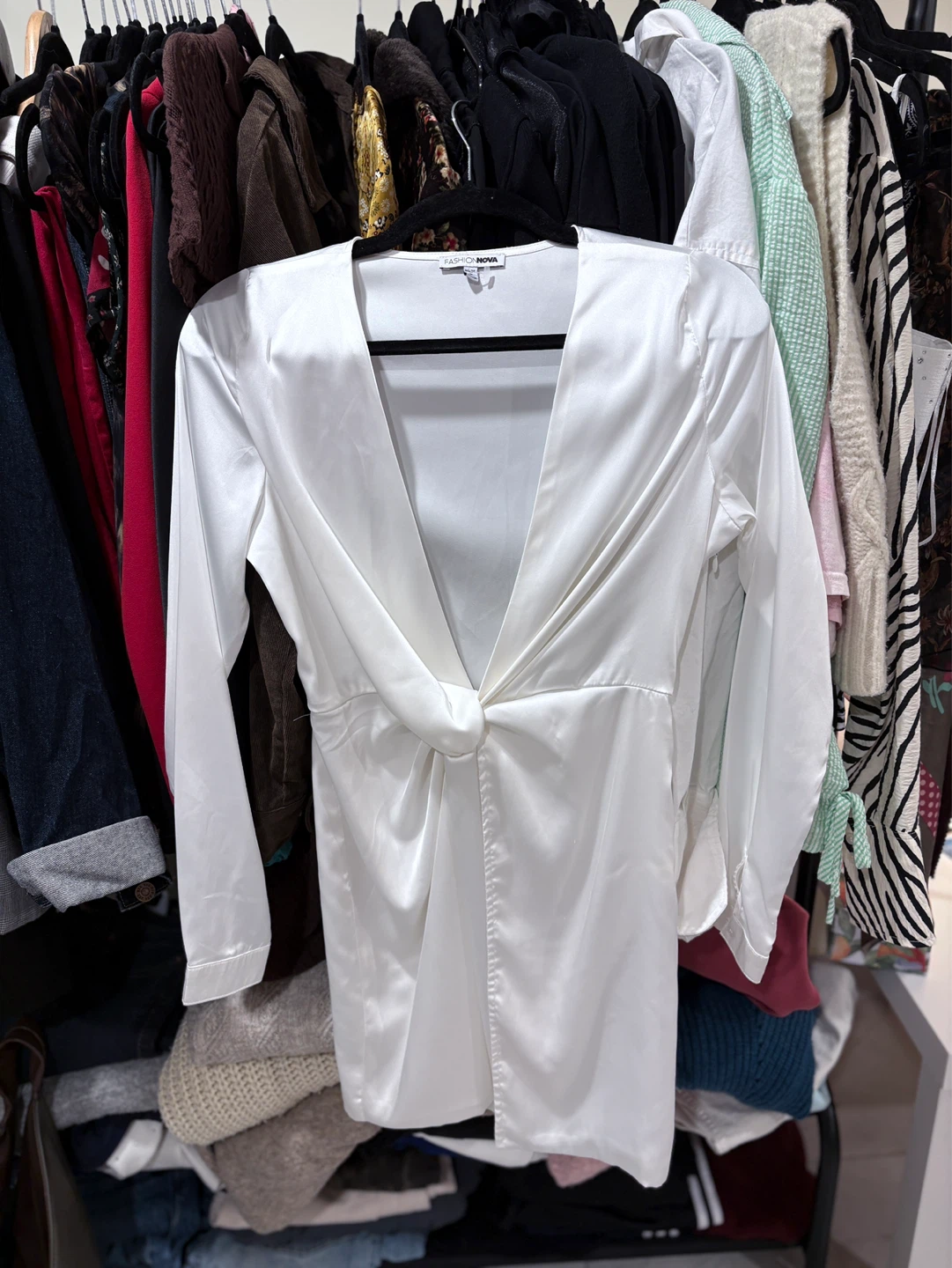 Fashion Nova White Twist Front Long Sleeve Mini Dress - photo 2