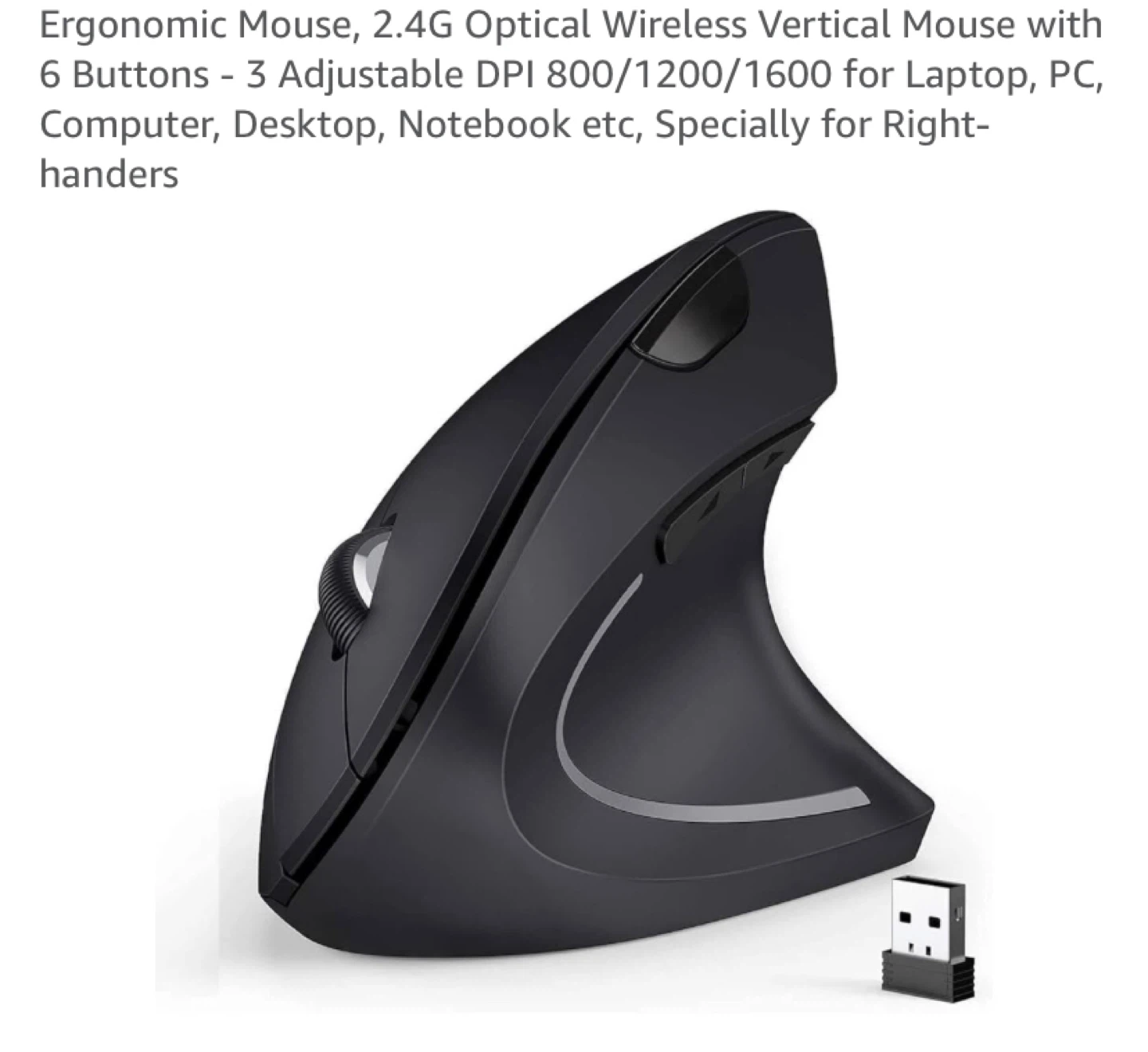 Vertical Wireless Mouse - 2.4G, 6 Buttons, Adjustable DPI