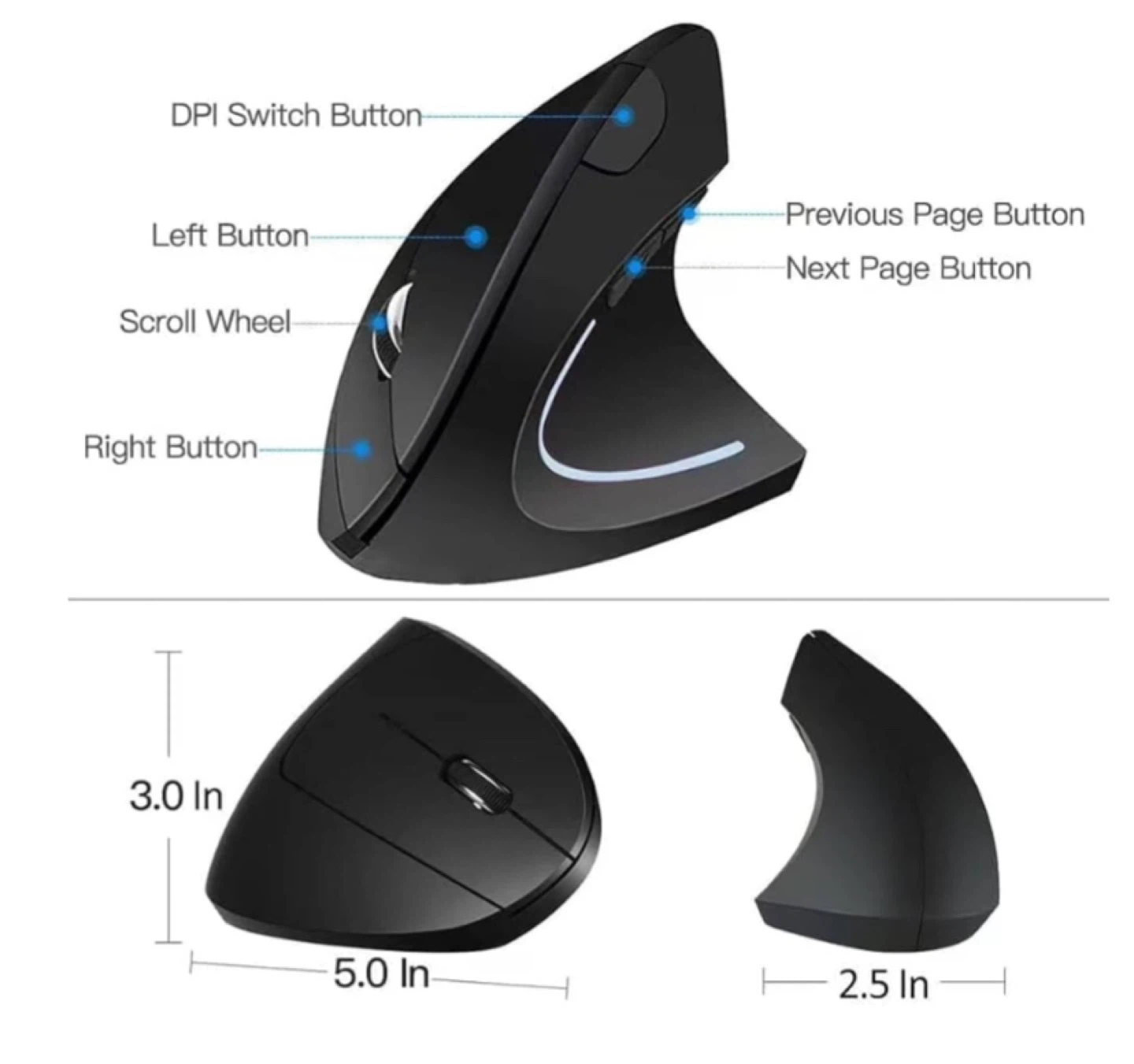 Vertical Wireless Mouse - 2.4G, 6 Buttons, Adjustable DPI - photo 3