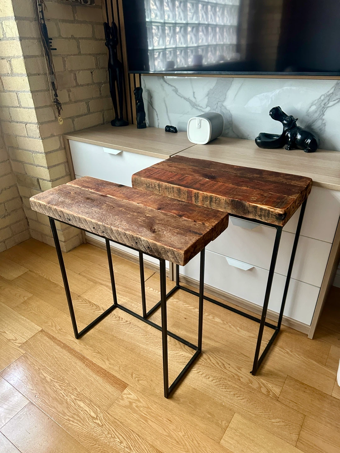VINTAGE RECLAIMED WOOD SIDE END CONSOLE NIGHT PLANT STAND TABLES