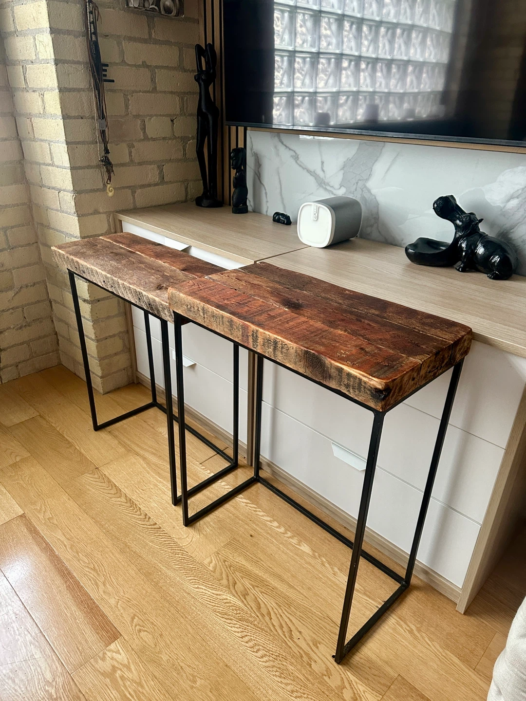 VINTAGE RECLAIMED WOOD SIDE END CONSOLE NIGHT PLANT STAND TABLES - photo 3