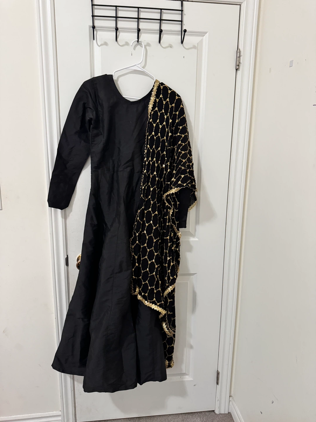 Black Anarkali Dress with Gold Embellished Dupatta
