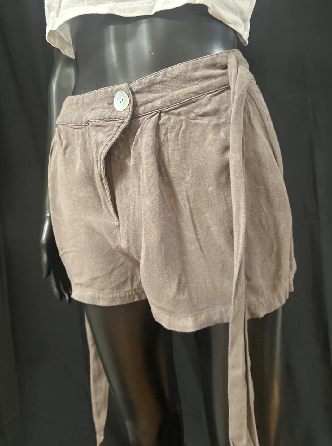 Brown Belted Paperbag Waist Shorts