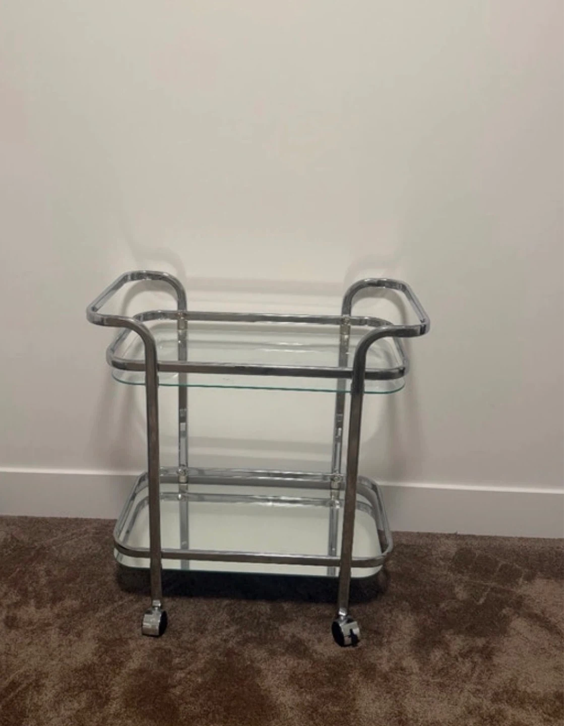 Chrome and Glass Bar Cart with Wheels