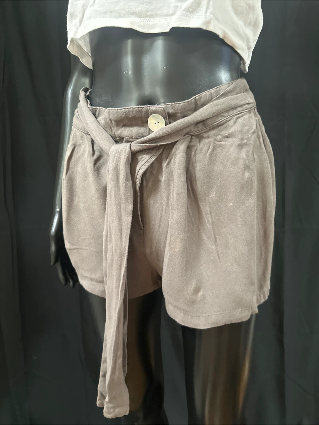 Brown Belted Paperbag Waist Shorts - photo 2
