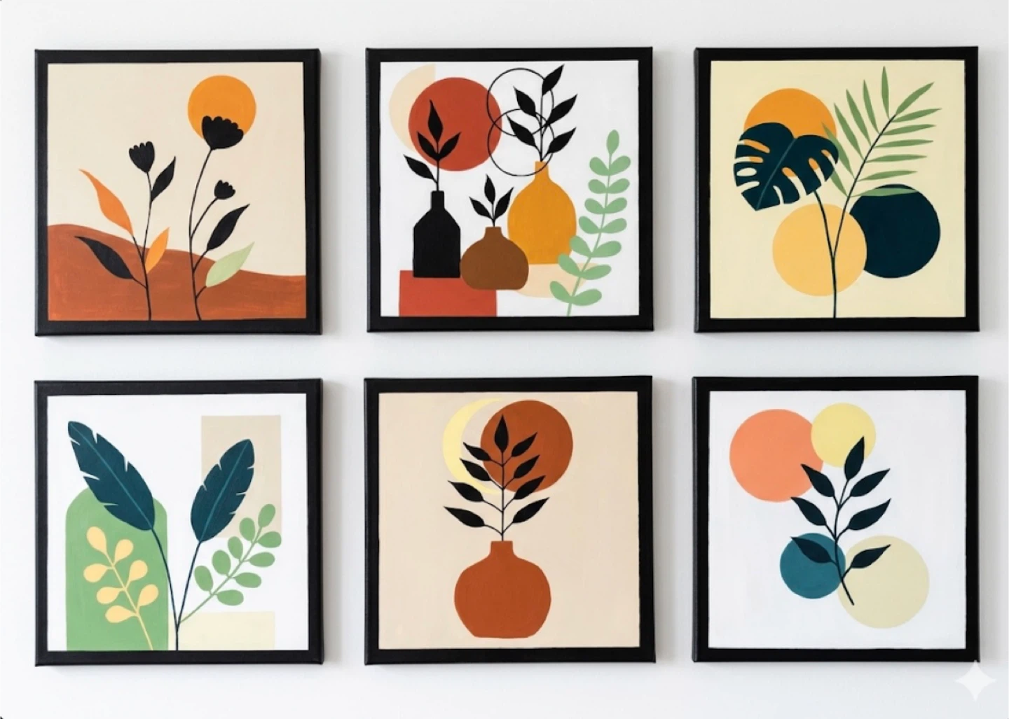 Set of 6 handpainted boho artworks