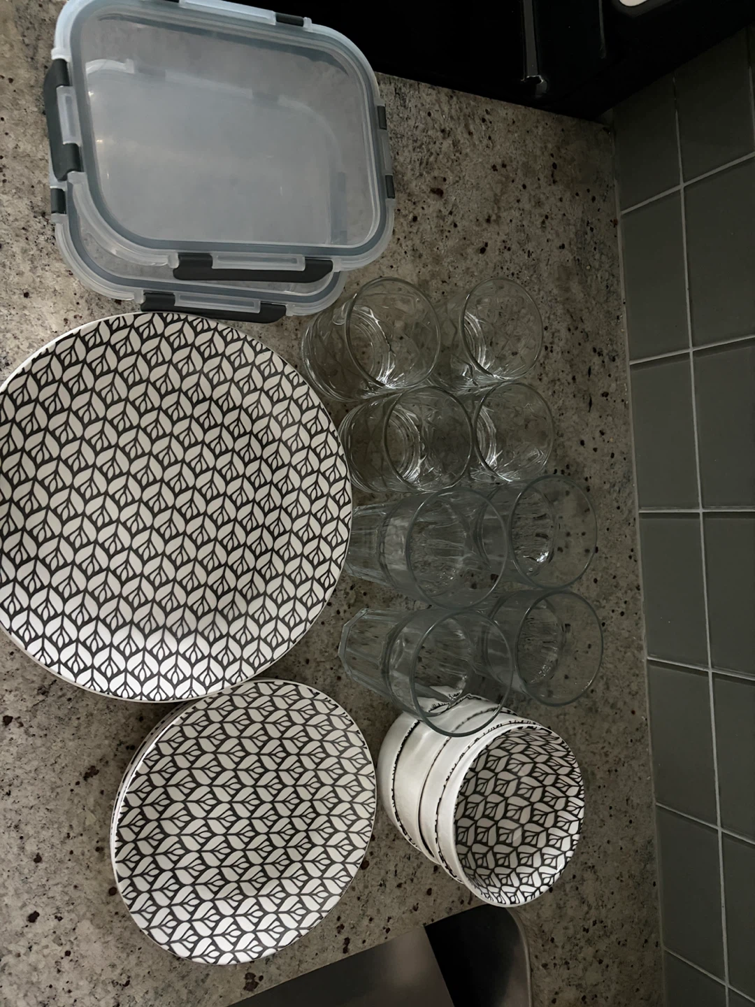 Dinnerware Set with Glasses and Food Container