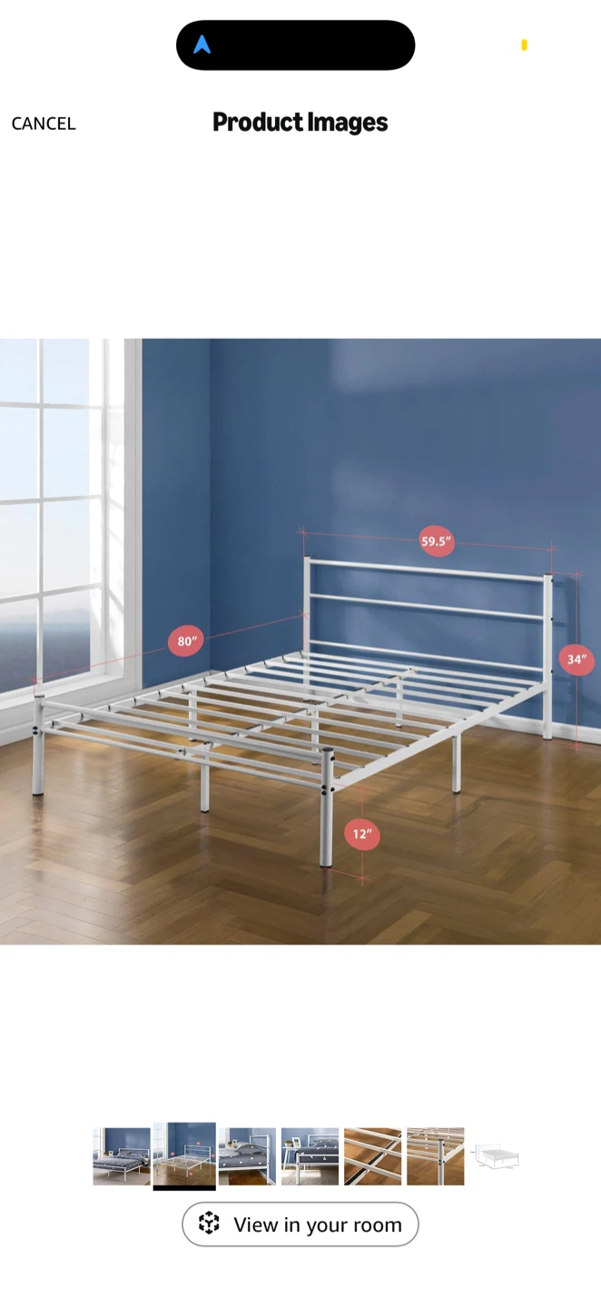 White Metal Bed Frame - Queen Size